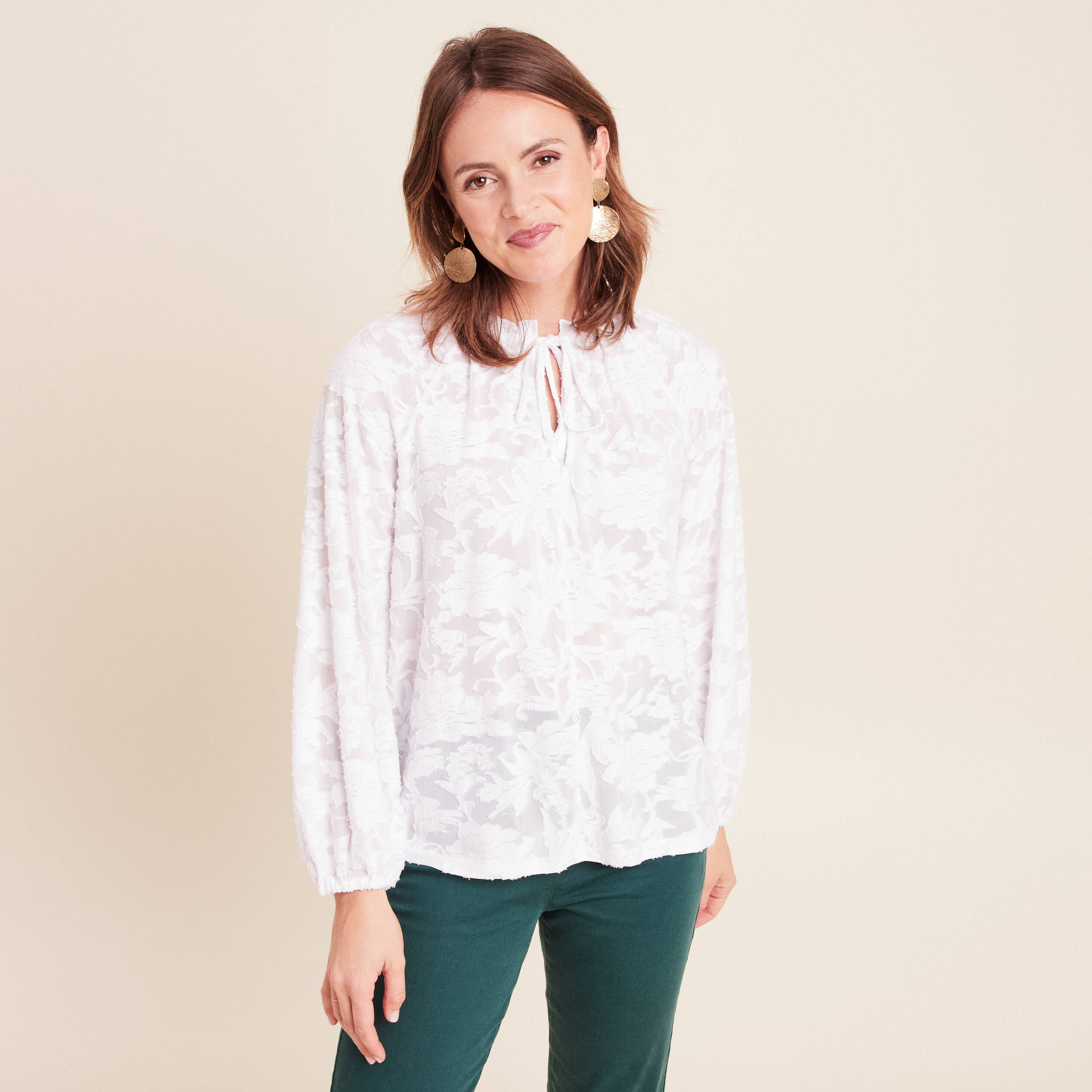 Blouse f&eacute;minine manches longues blanc femme