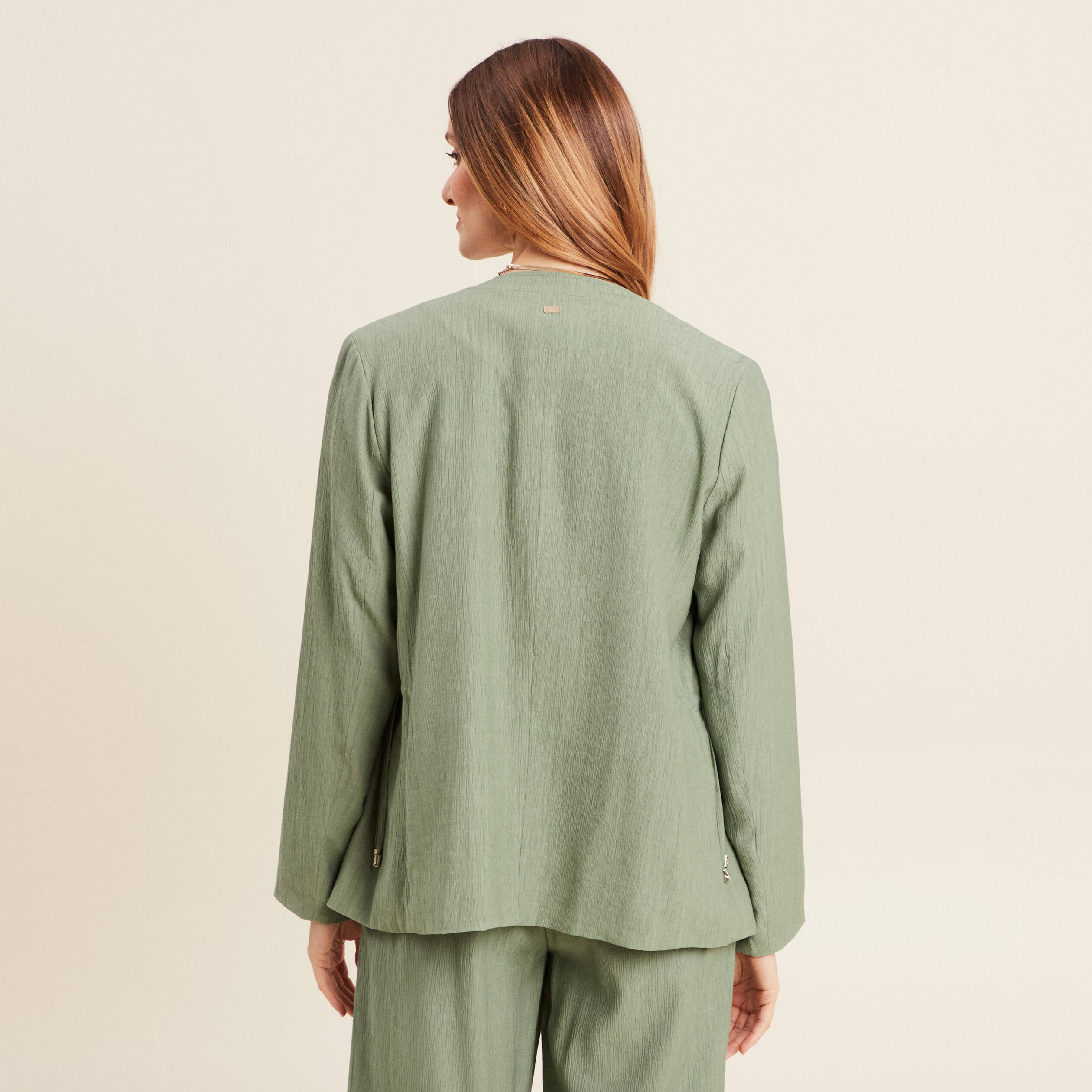 veste fluide col cascade vert kaki femme Veste fluide col cascade vert kaki femme