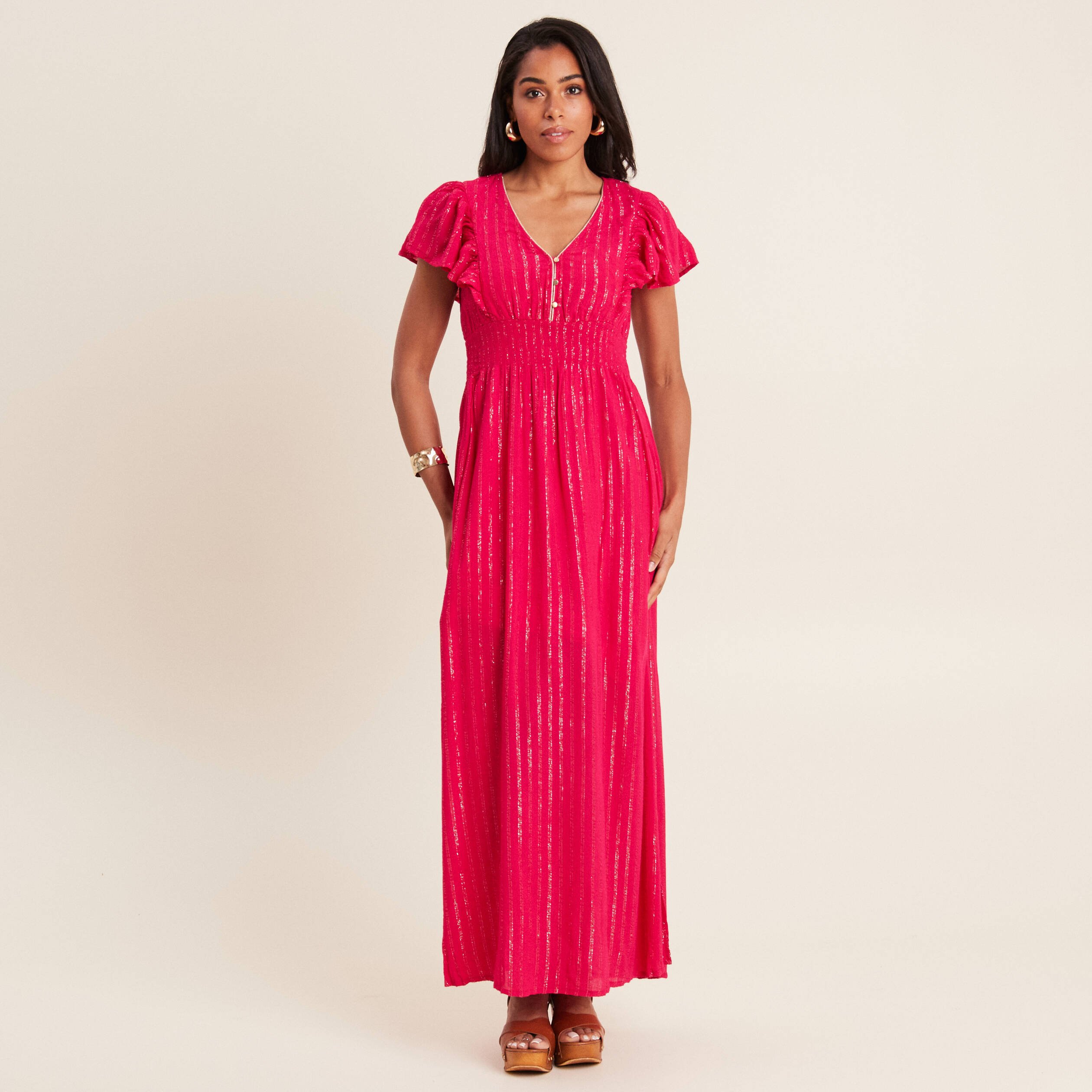 robe longue droite fluide rose fushia femme Robe longue droite fluide rose fushia femme