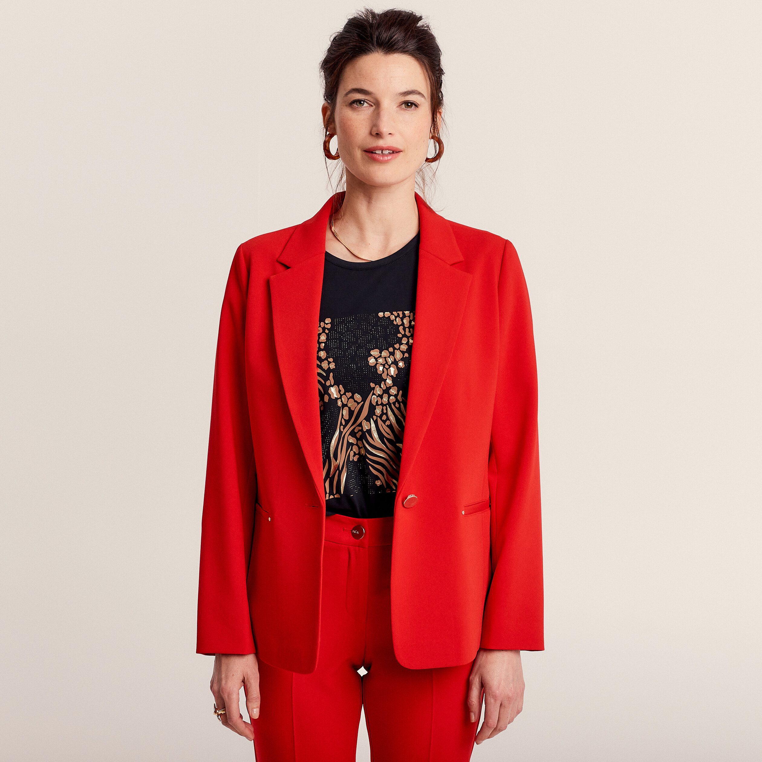 veste city droite 1 bouton rouge femme Veste city droite 1 bouton rouge femme