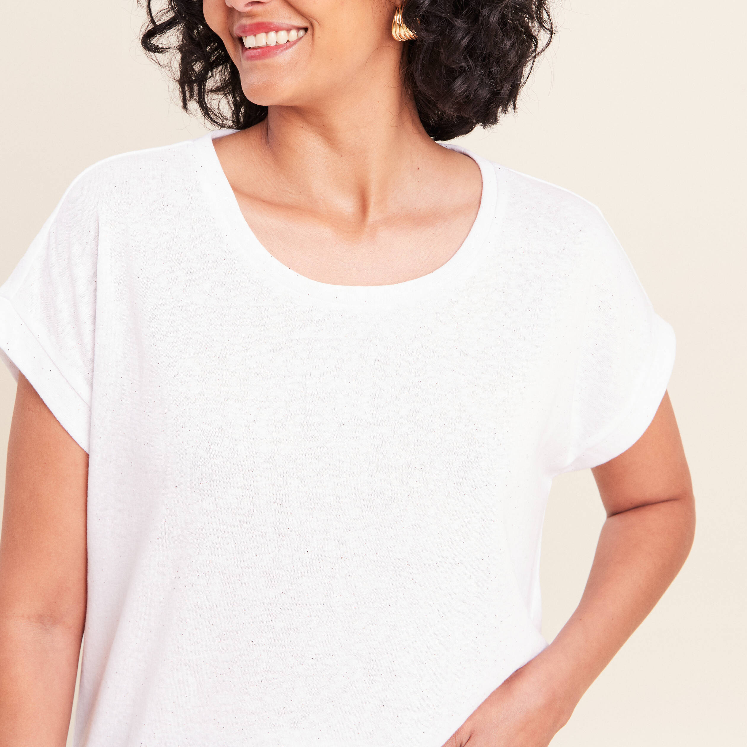 T-shirt &agrave; paillettes manches courtes blanc femme