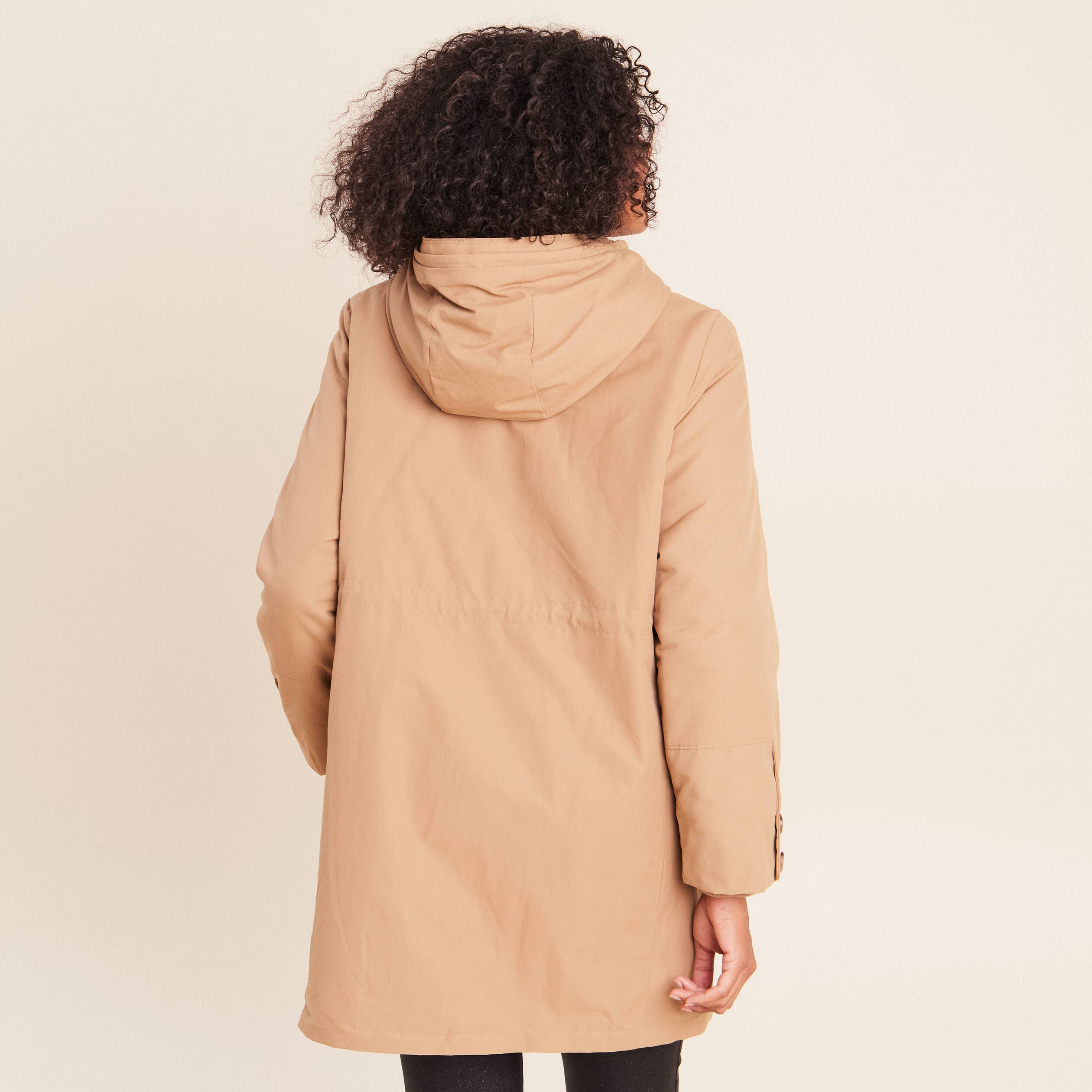 Parka &agrave; capuche taille ajustable taupe femme