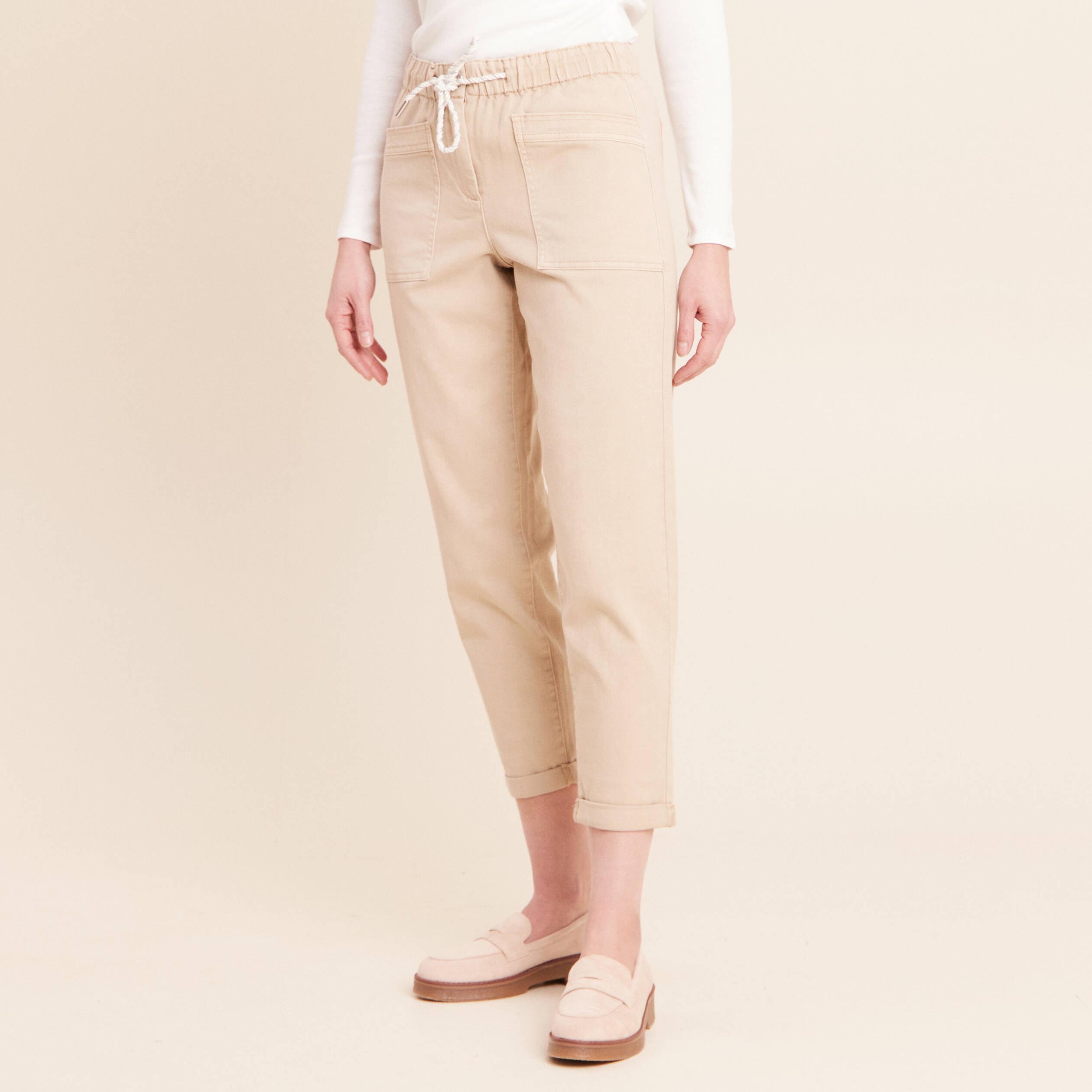 Jean coupe mom 7/8&egrave;me denim beige femme