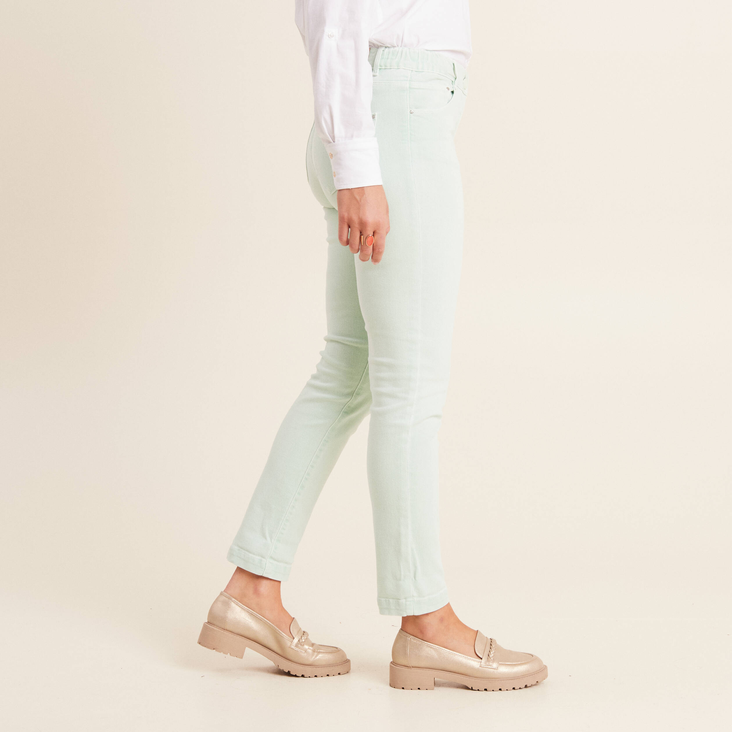 jean ajuste 78eme 5 poches vert clair femme Jean ajusté 7/8ème 5 poches vert clair femme