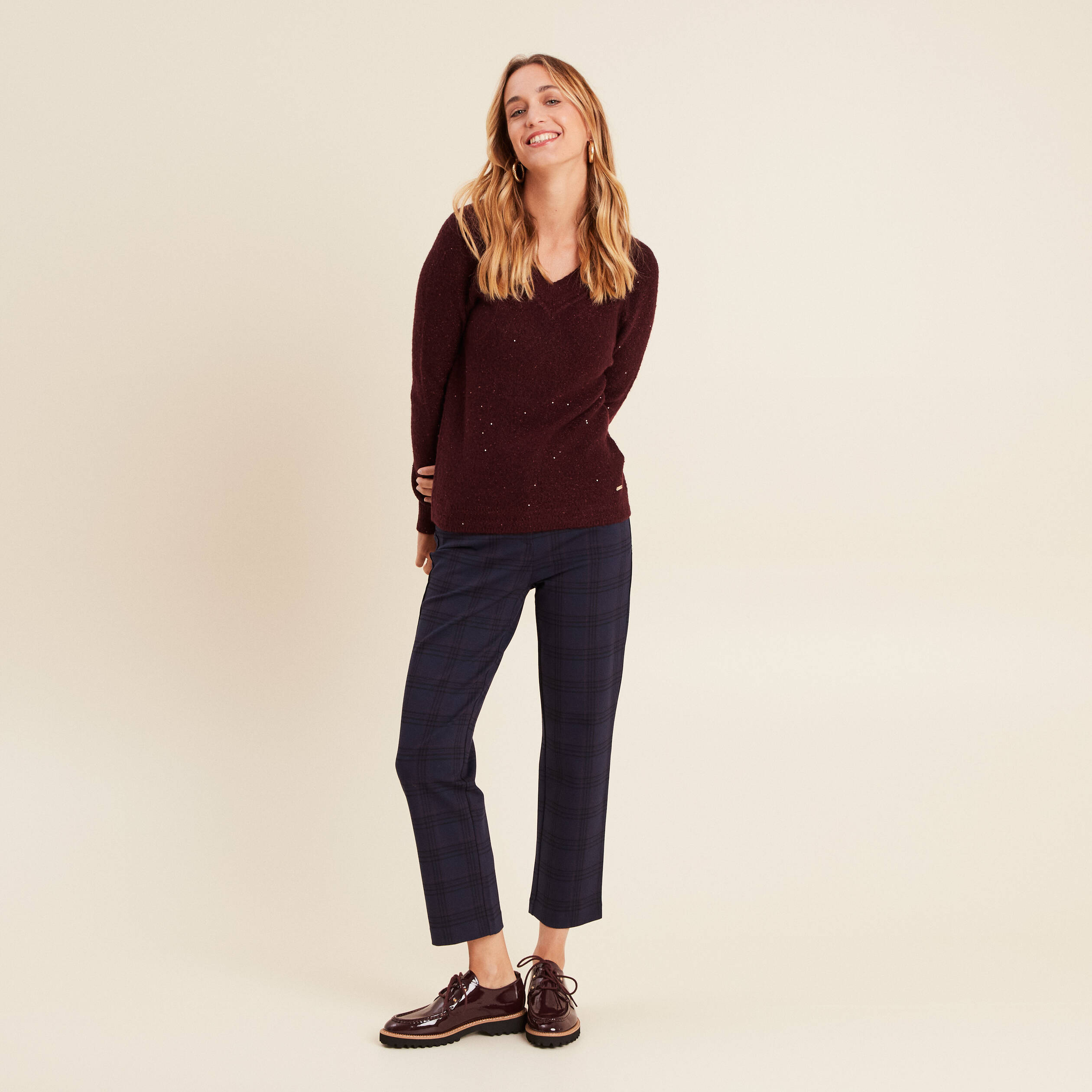 Pantalon droit bleu marine femme