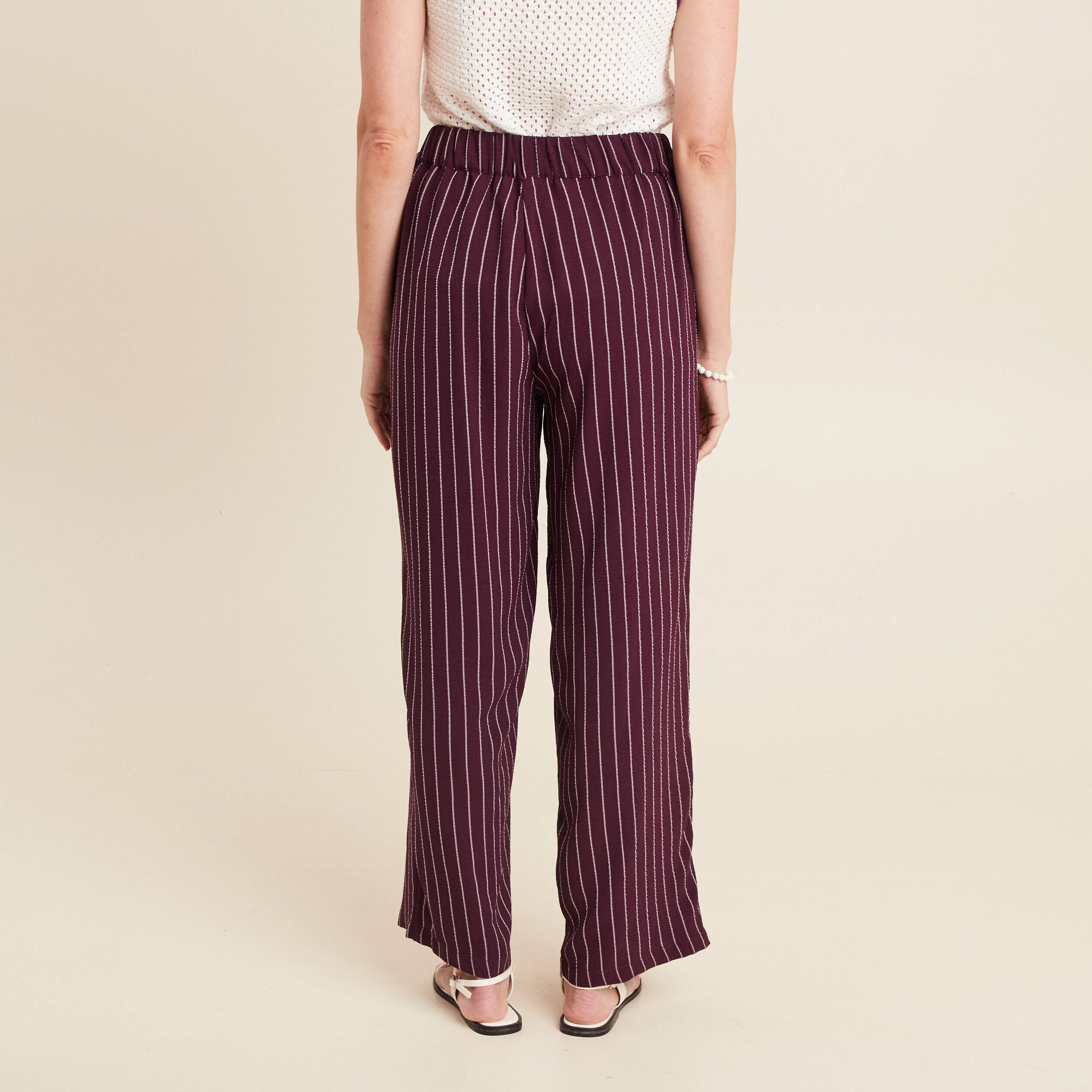 pantalon large 78eme taille haute bordeaux femme Pantalon large 7/8ème taille haute bordeaux femme