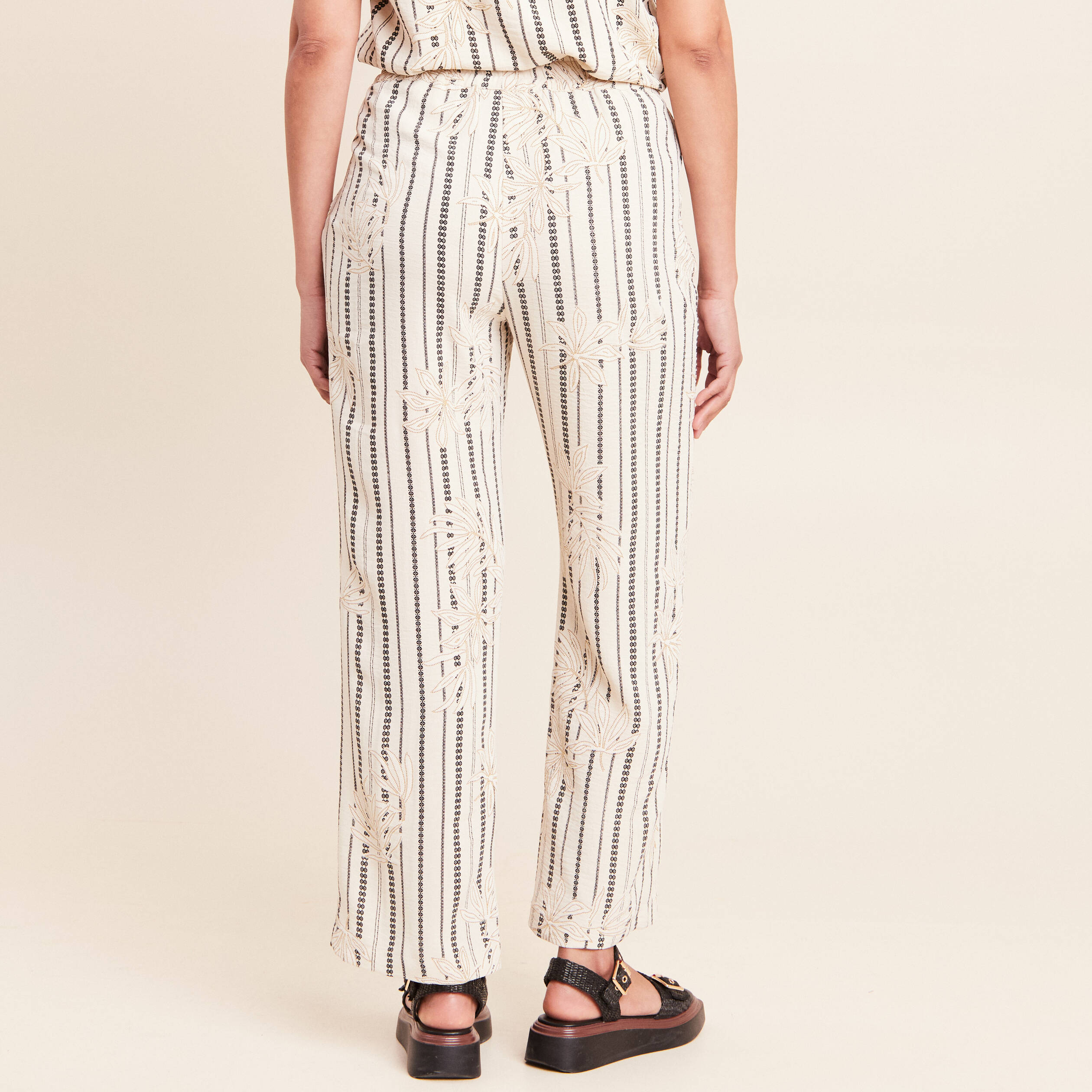 Pantalon large taille haute noir femme