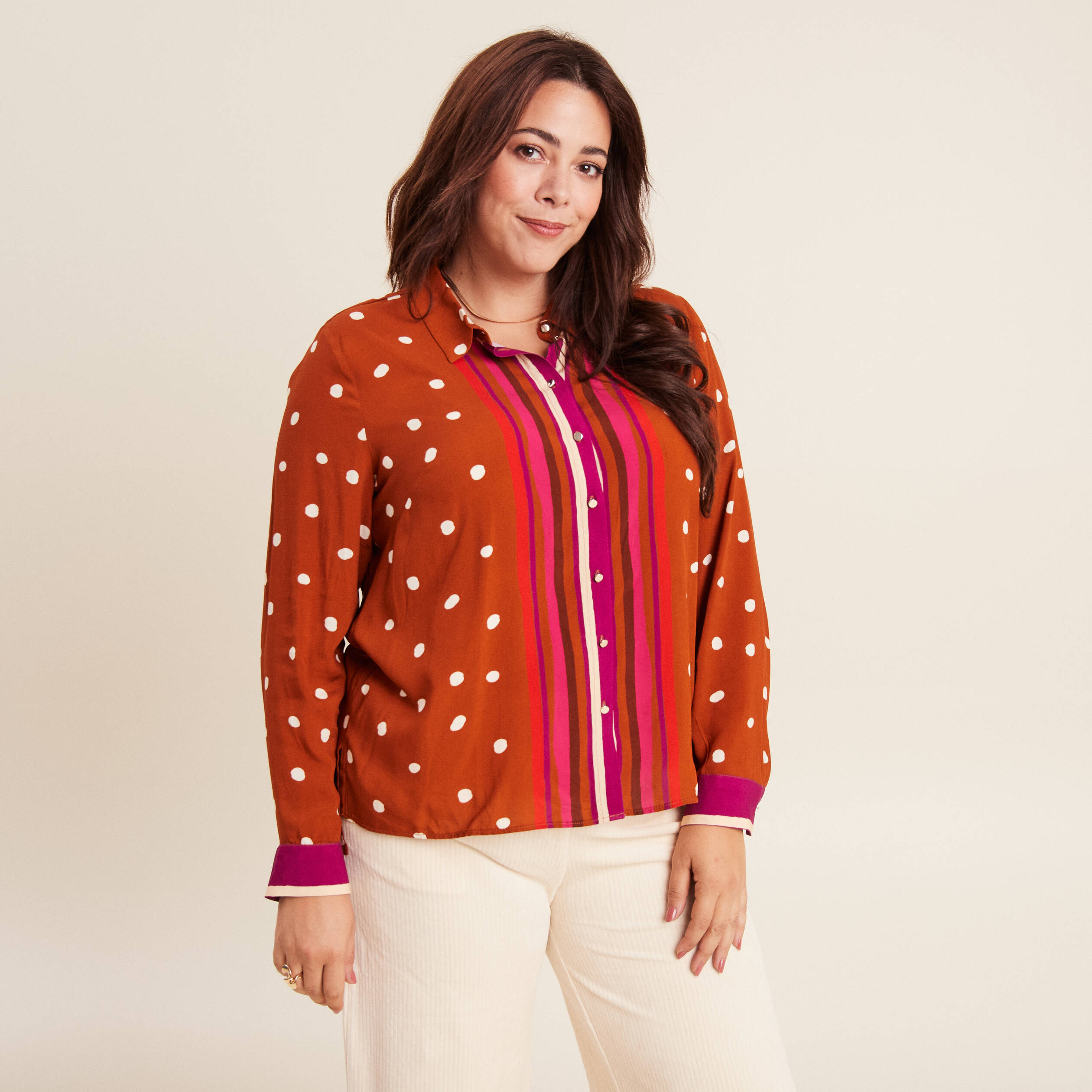 chemise manches longues marron cognac femme Chemise manches longues marron cognac femme