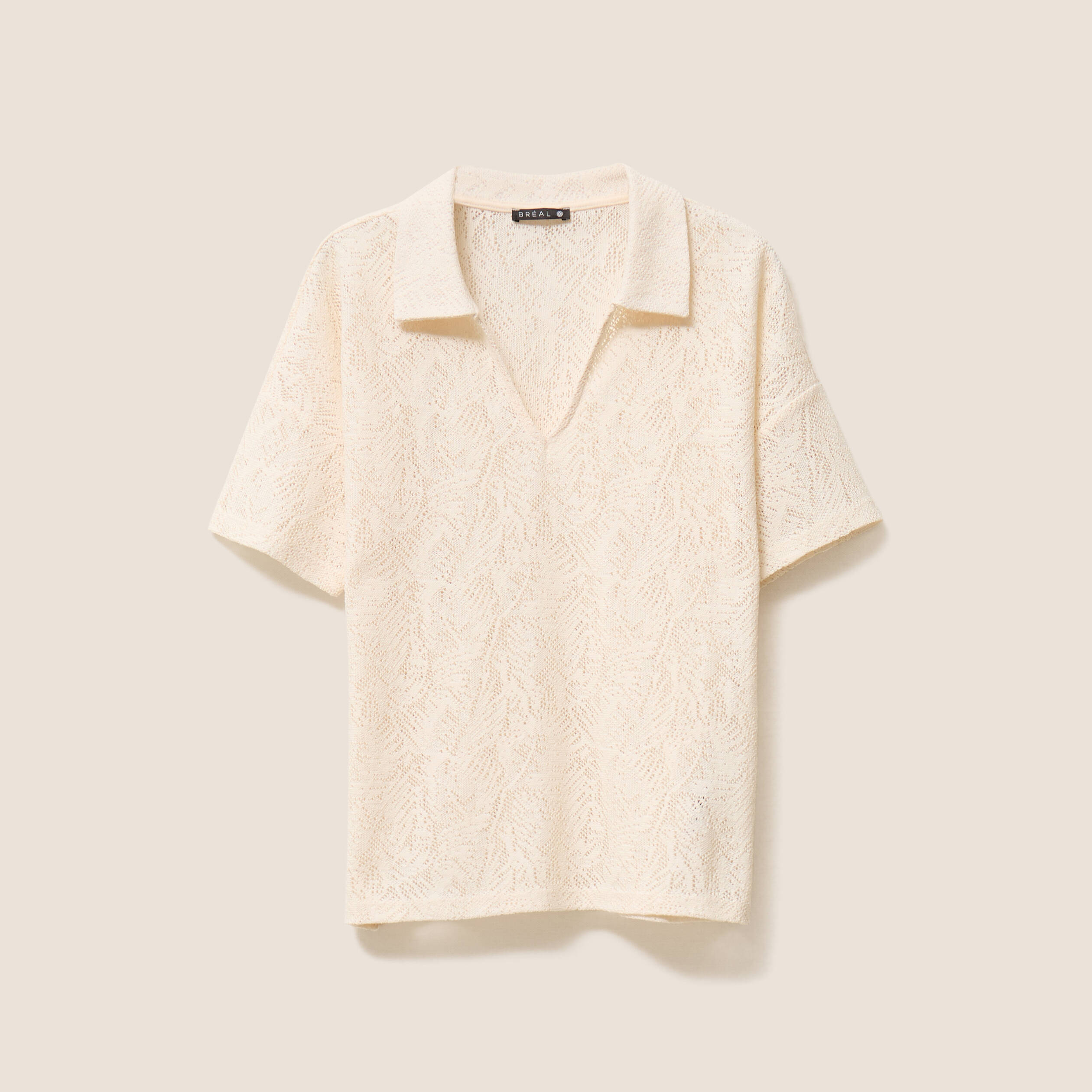 T-shirt col chemise ecru femme