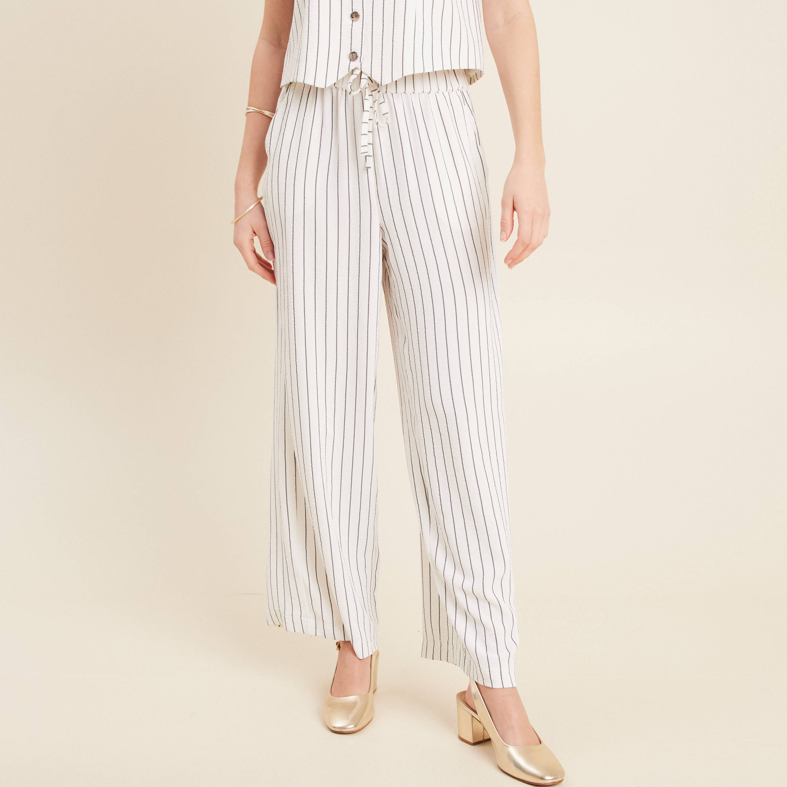 Pantalon large taille haute gris fonc&eacute; femme