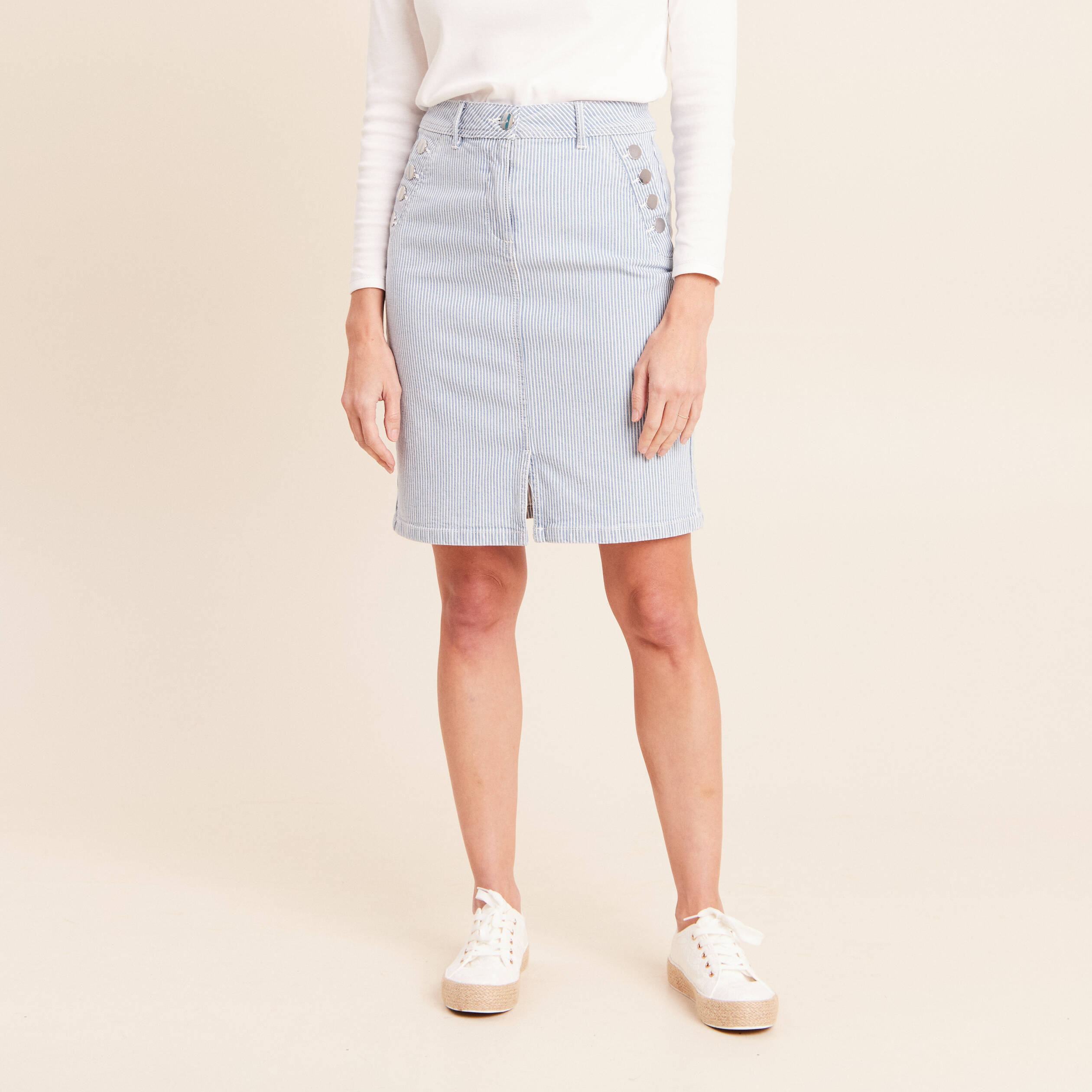 Jupe taille haute bleu femme