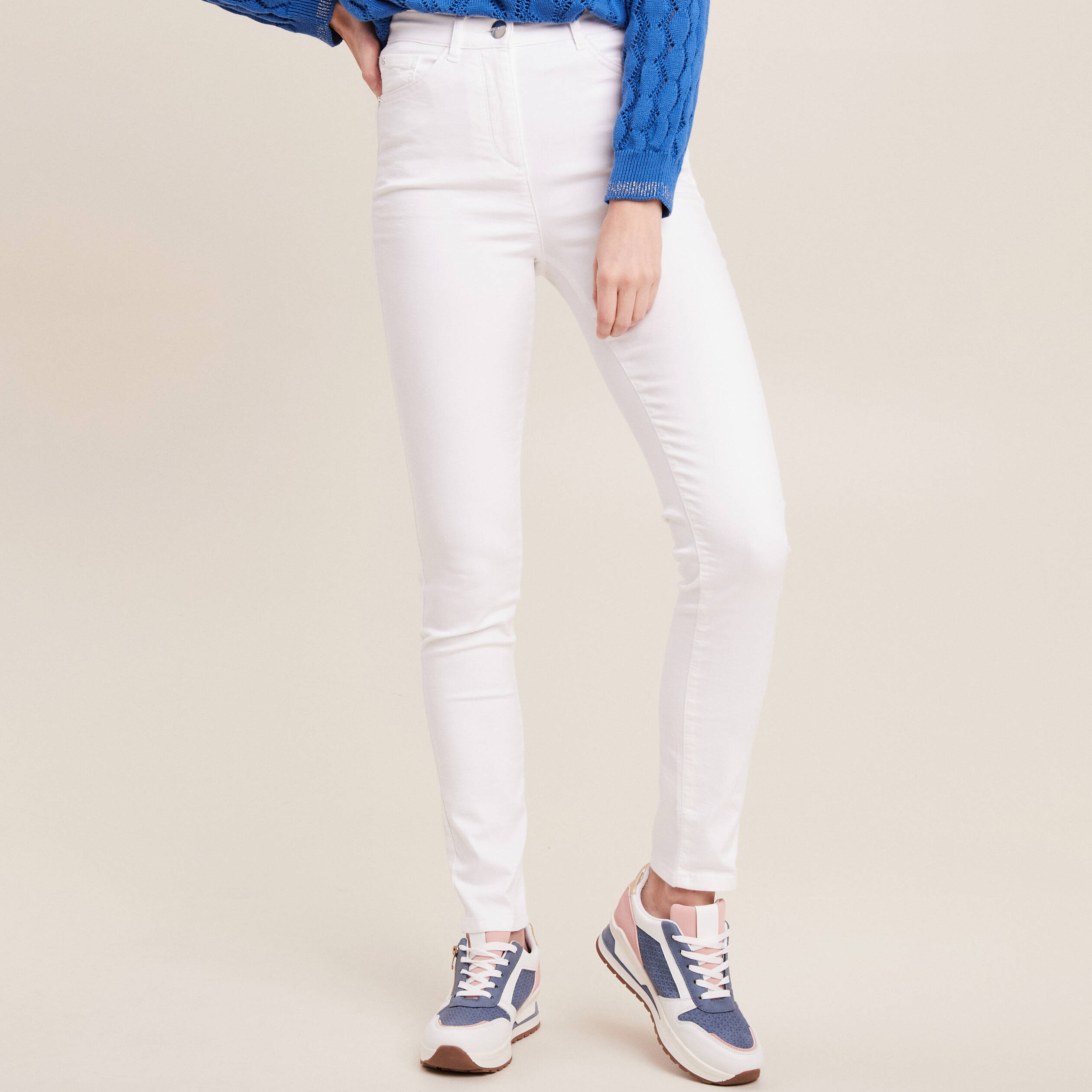 pantalon leger taille haute long blanc femme Pantalon léger taille haute long blanc femme