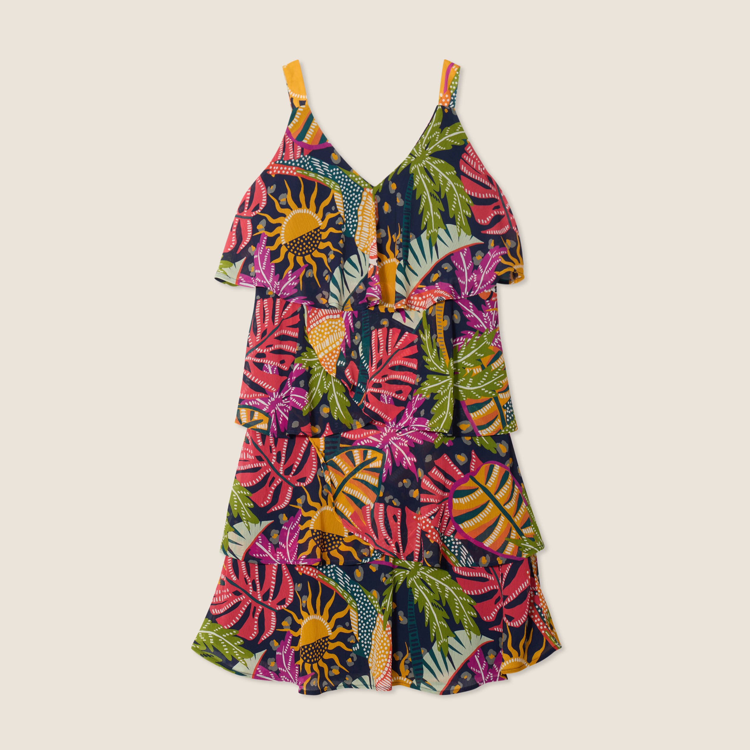 robe droite a volants multicolore femme Robe droite à volants multicolore femme