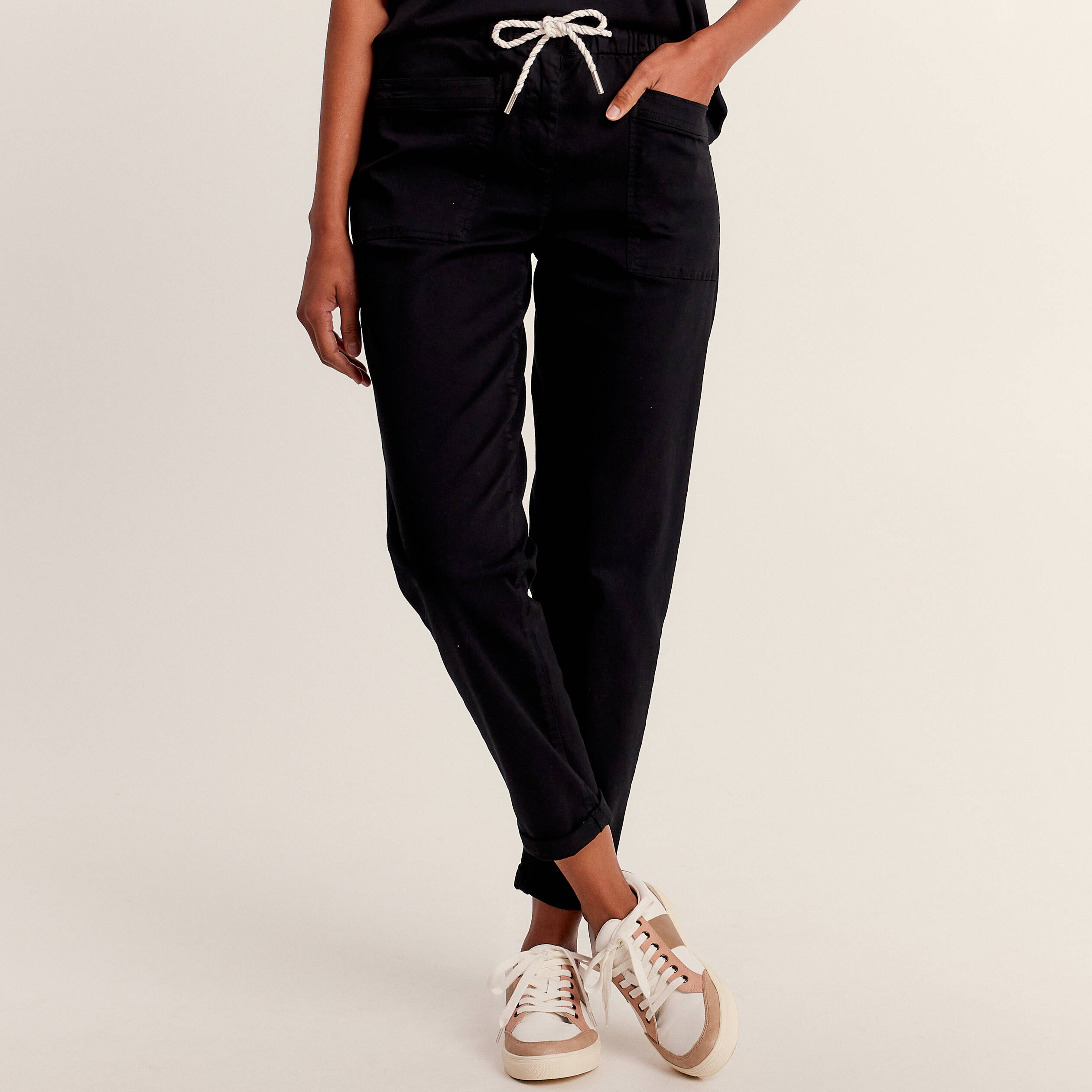 pantalon coupe droite a coulisse vert fonce femme Pantalon coupe droite à coulisse vert foncé femme
