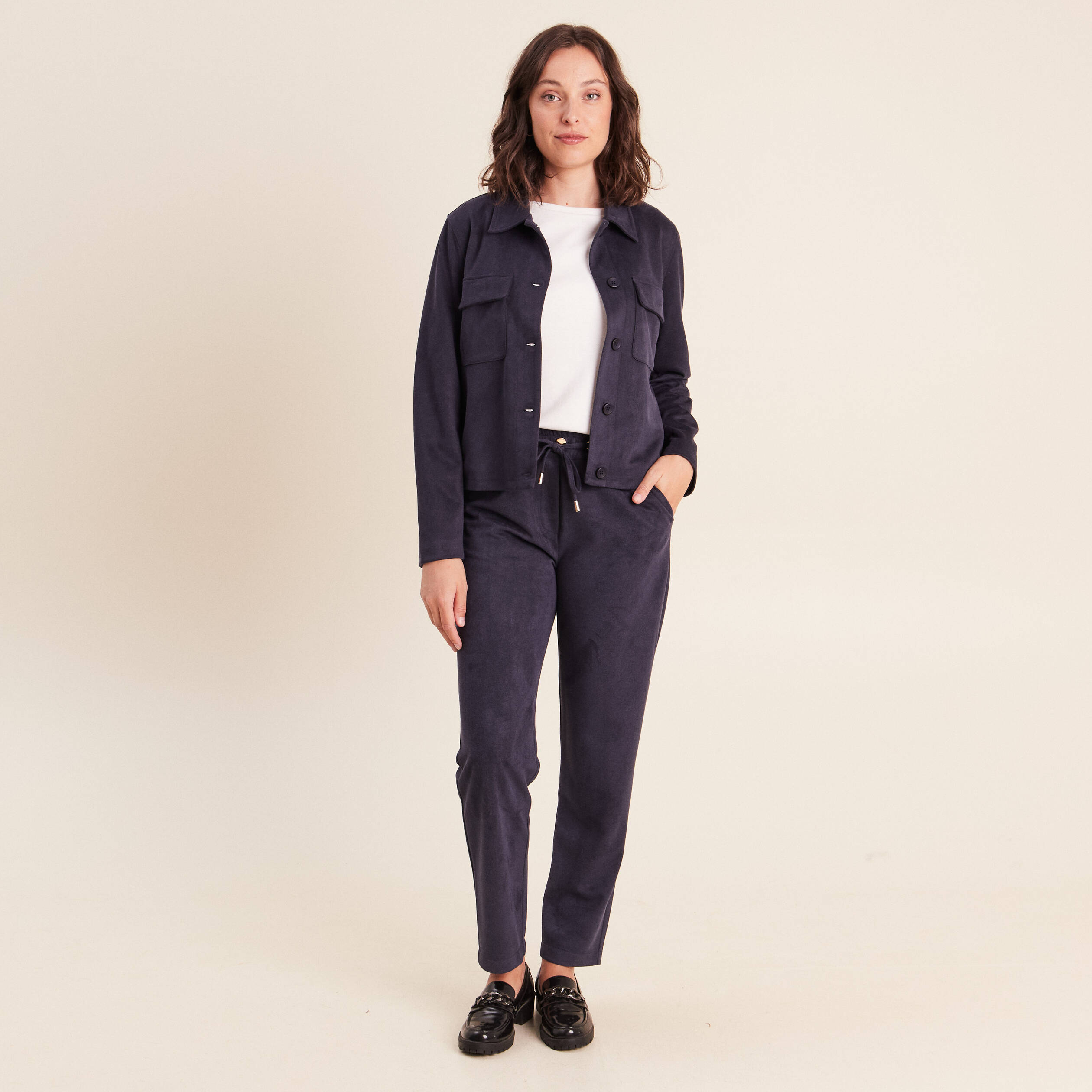 Jogging aspect daim bleu fonc&eacute; femme
