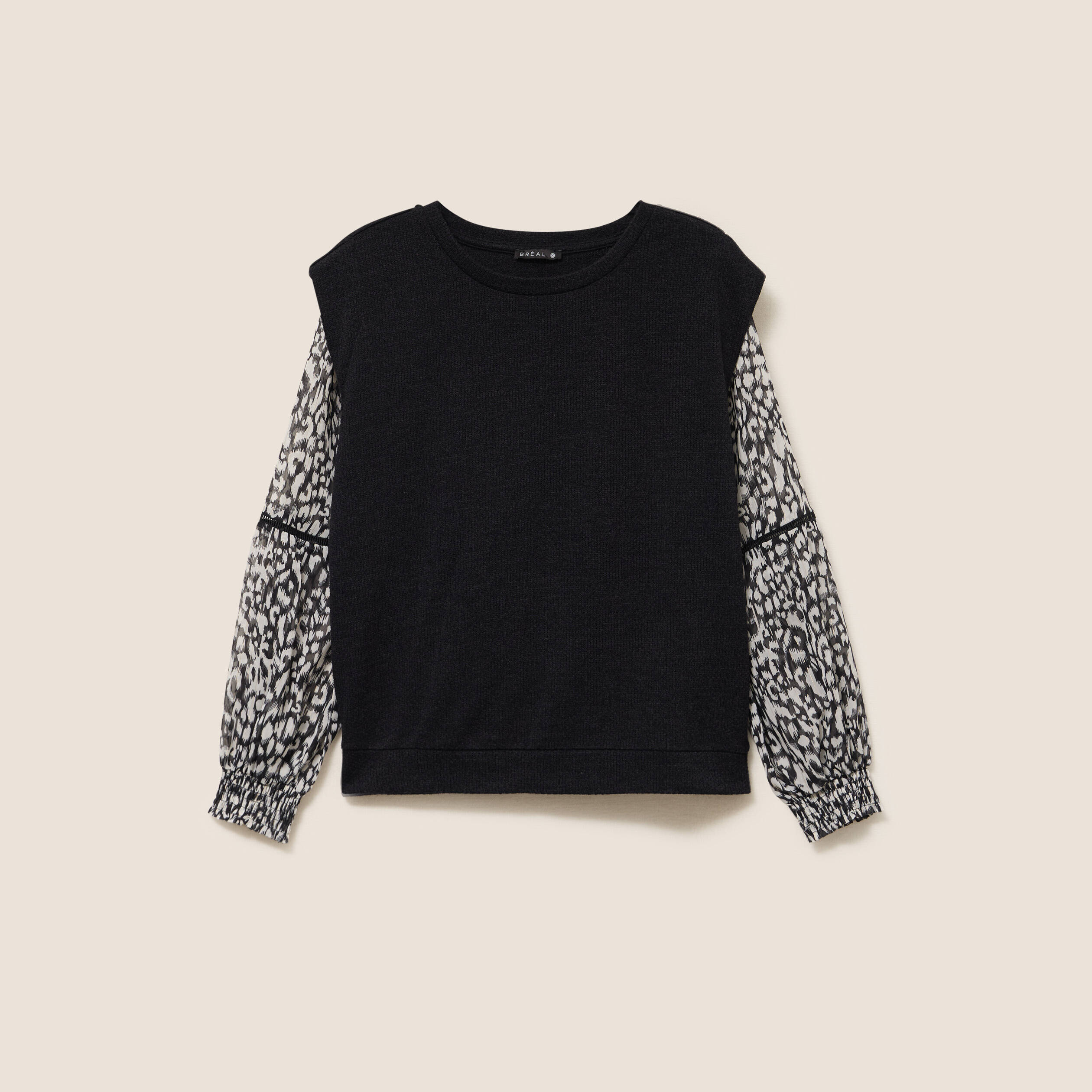 T-shirt col rond manches longues noir femme