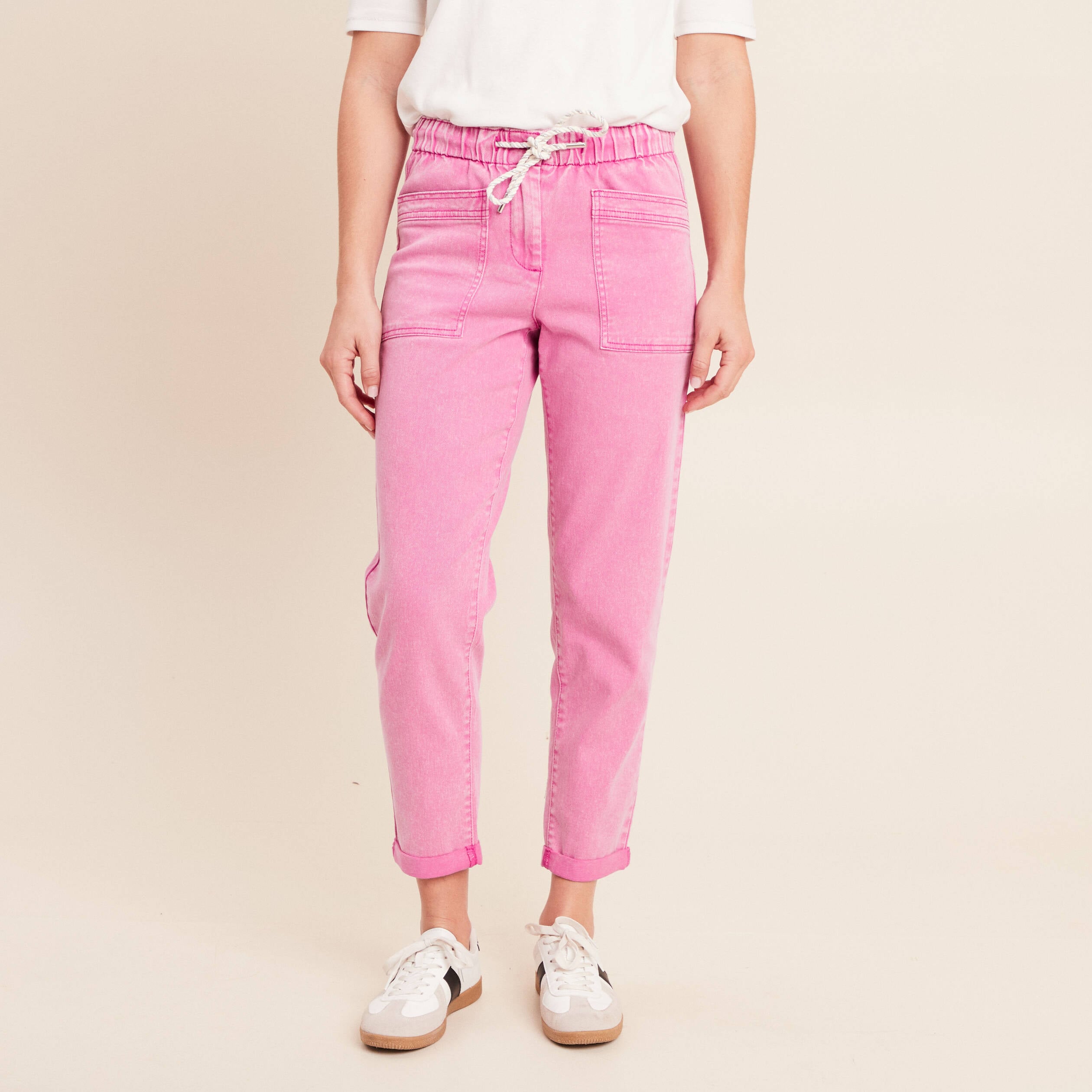 Jean coupe mom 7/8&egrave;me rose fushia femme