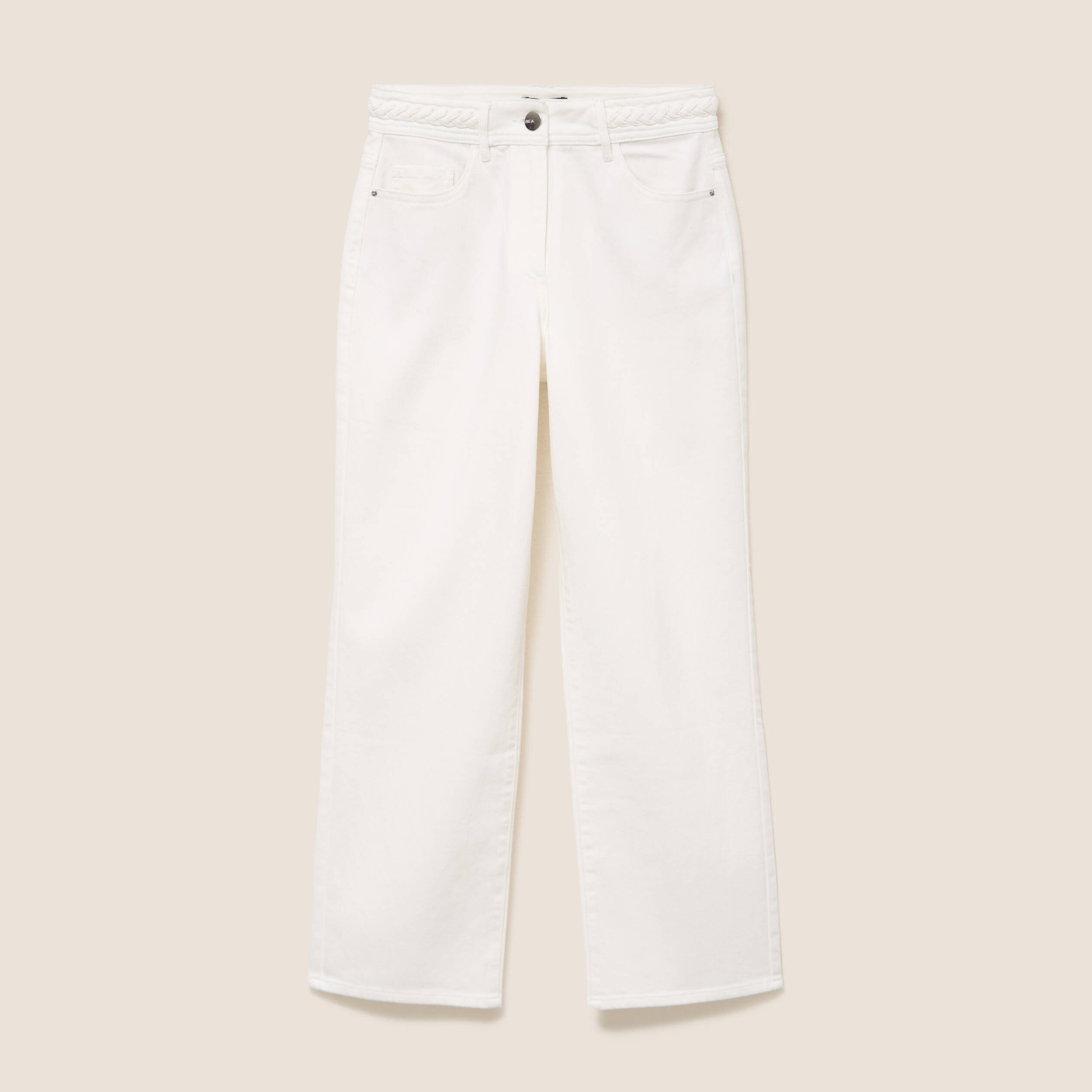 Jean coupe large 7/8&egrave;me taille haute blanc femme