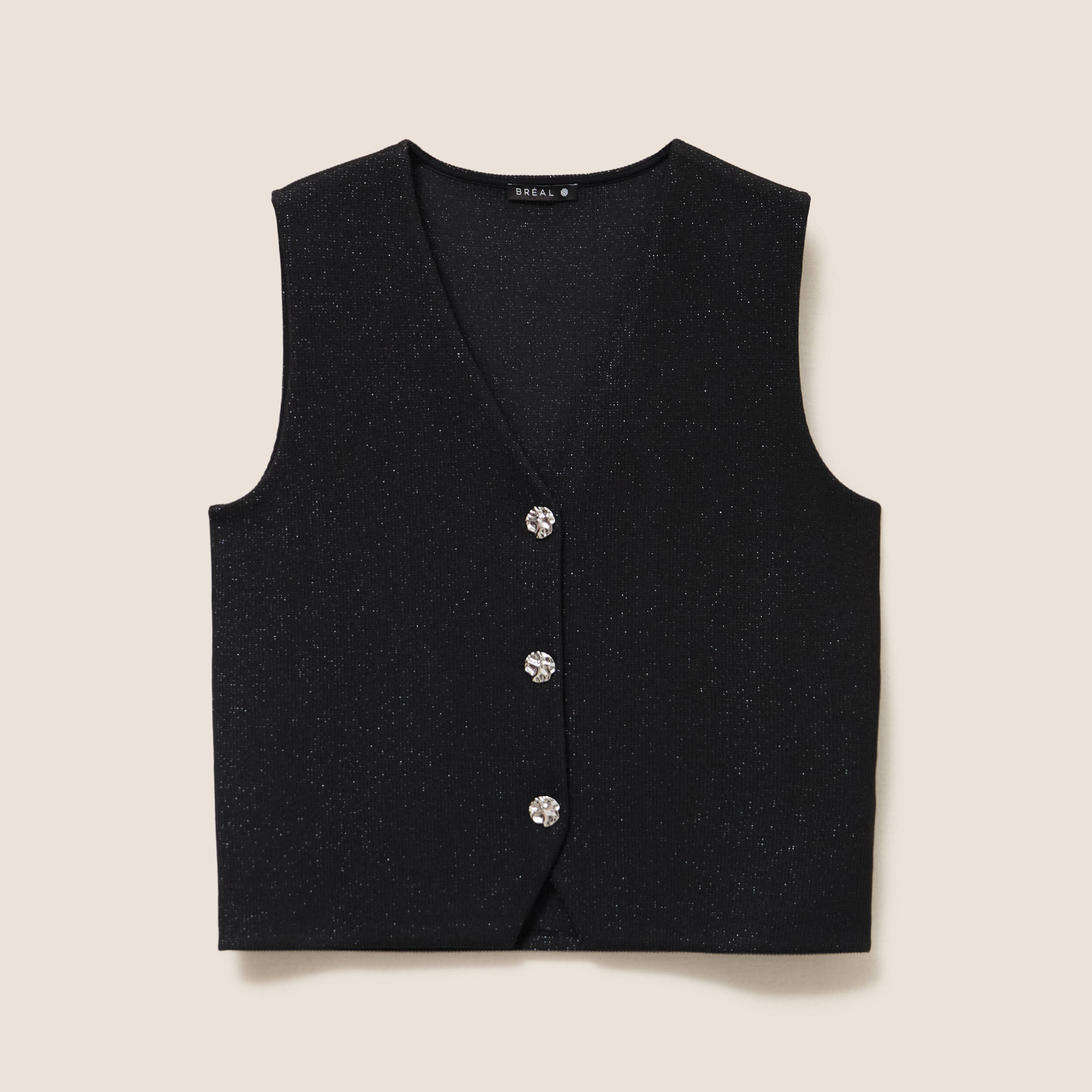Gilet sans manches col v doubl&eacute; noir femme