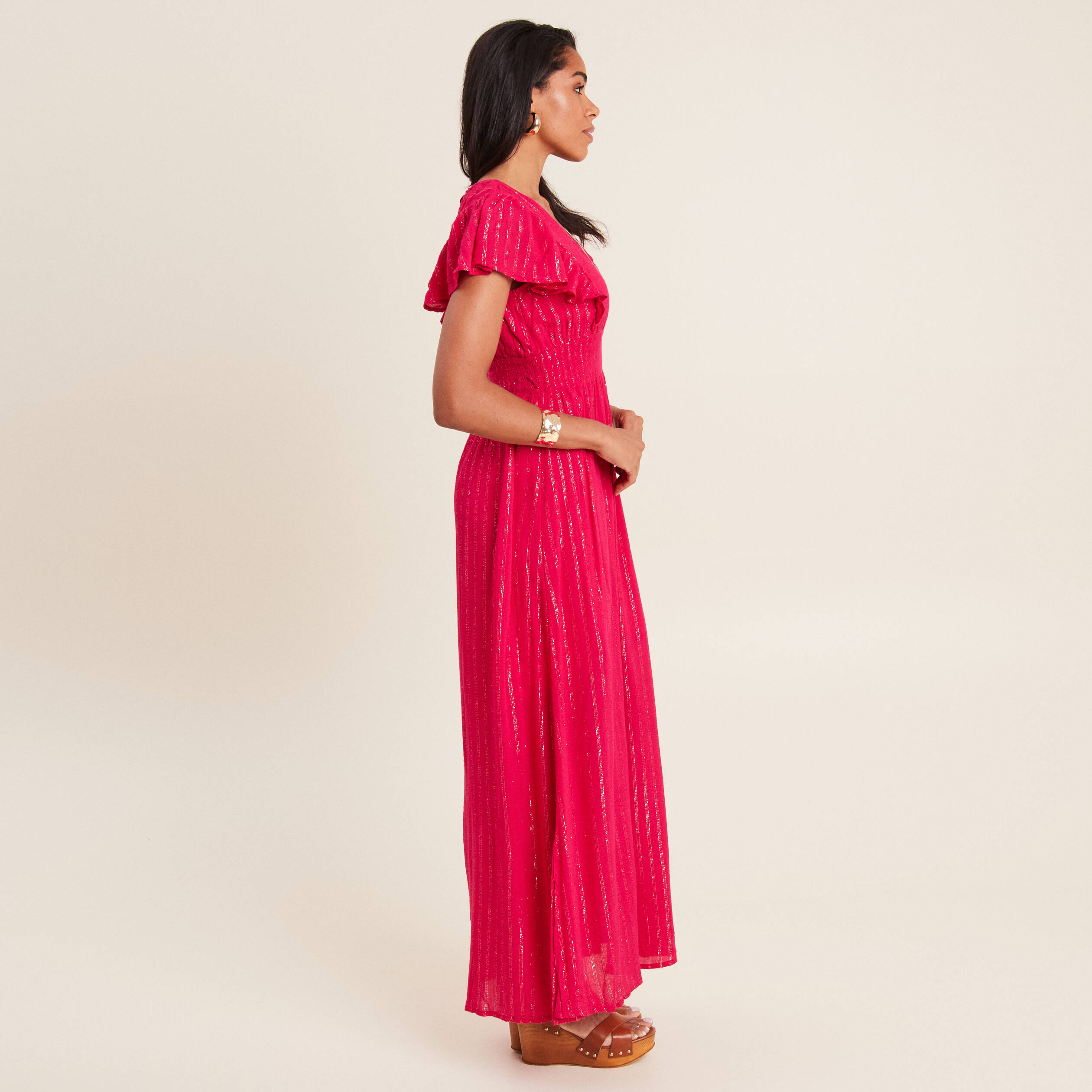 robe longue droite fluide rose fushia femme Robe longue droite fluide rose fushia femme