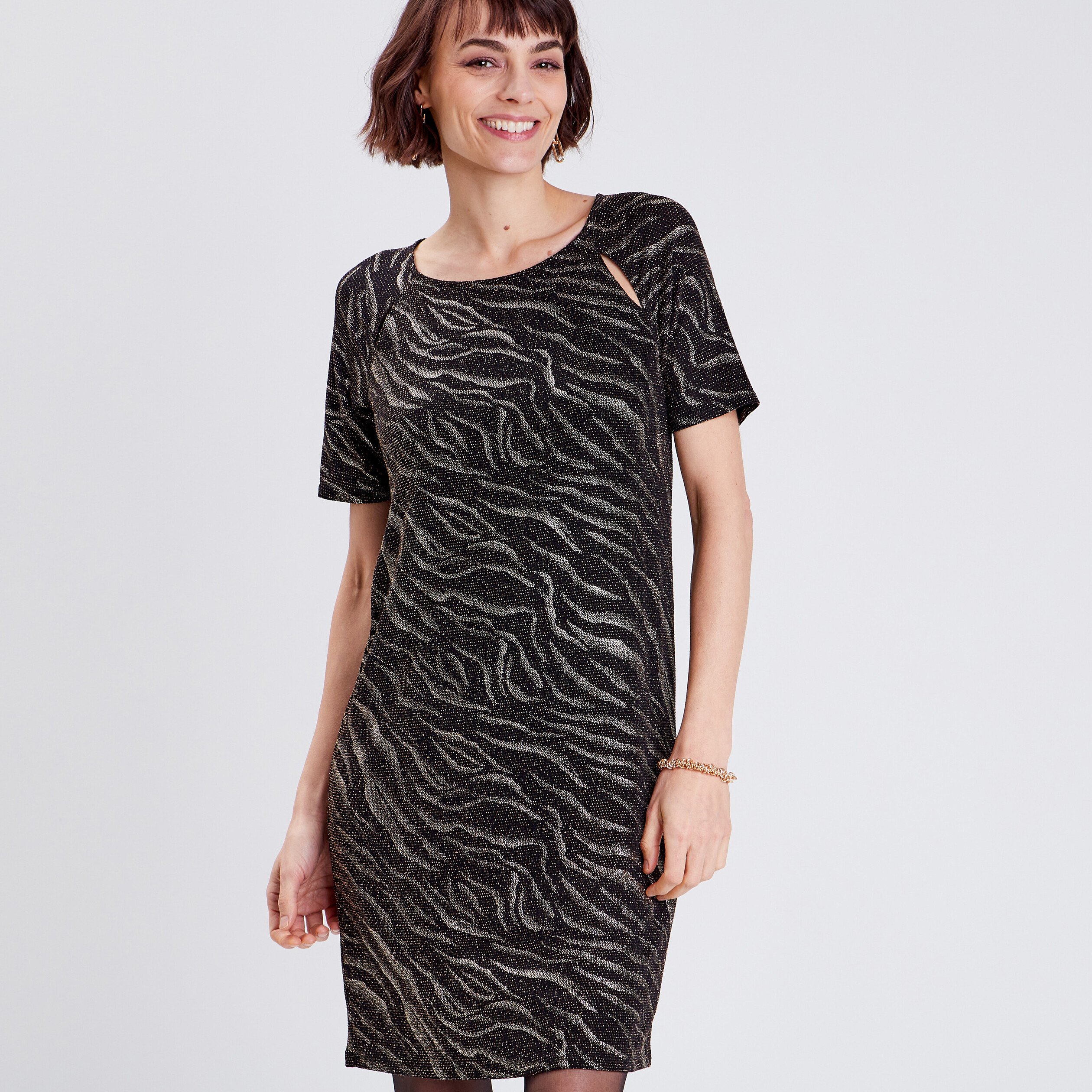 robe droite manches courtes noir femme Robe droite manches courtes noir femme