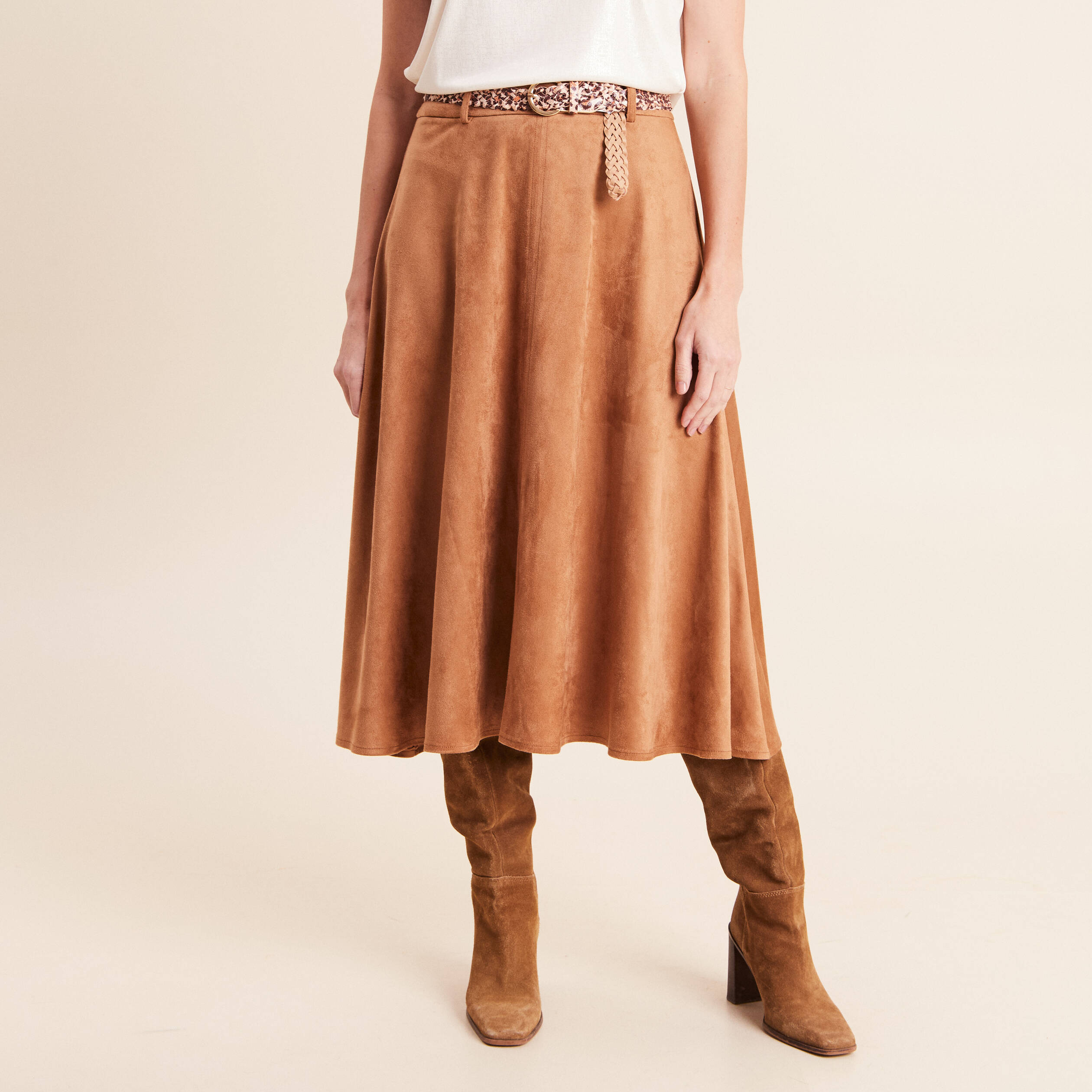 Jupe avec ceinture amovible marron clair femme