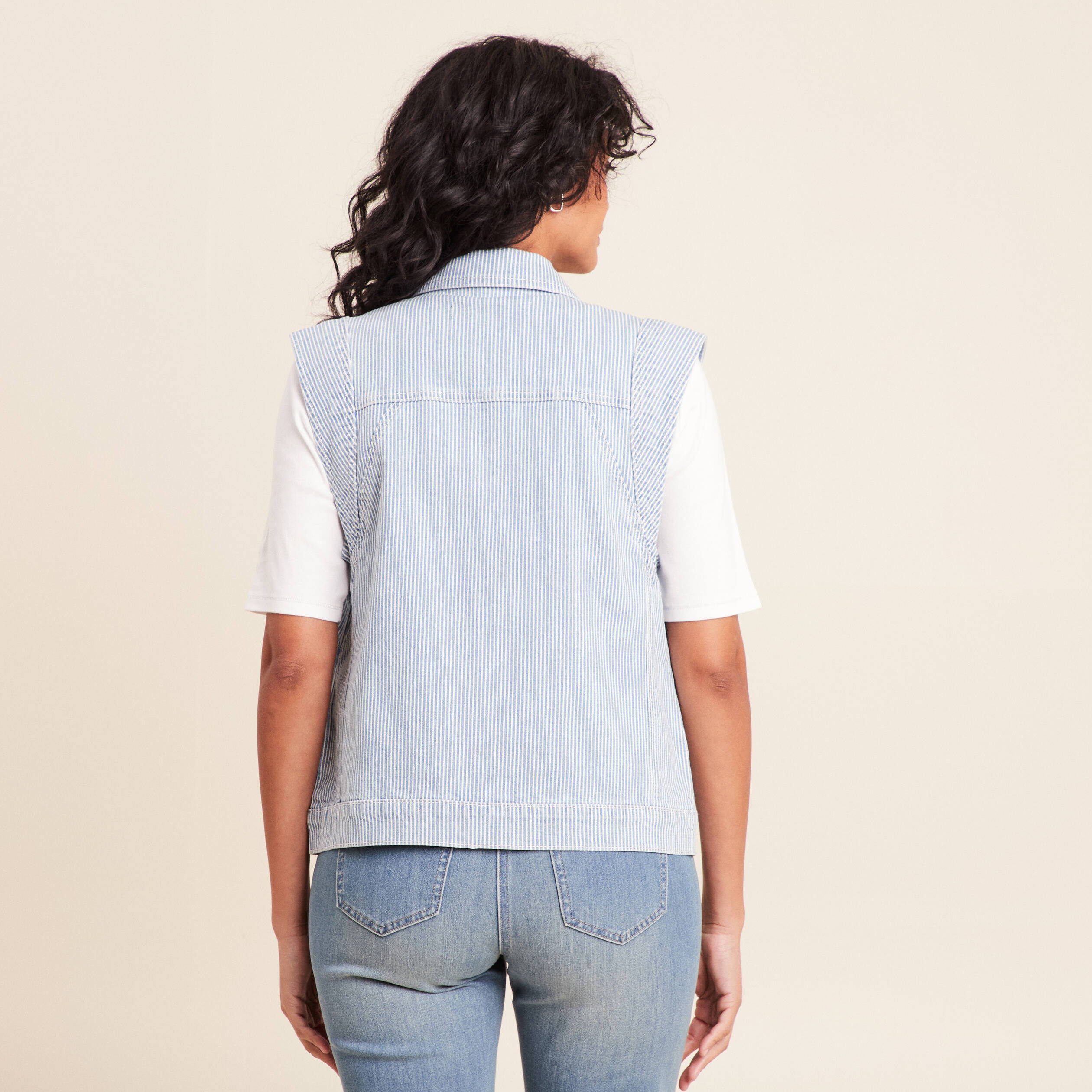 Veste sans manches en jean bleu femme