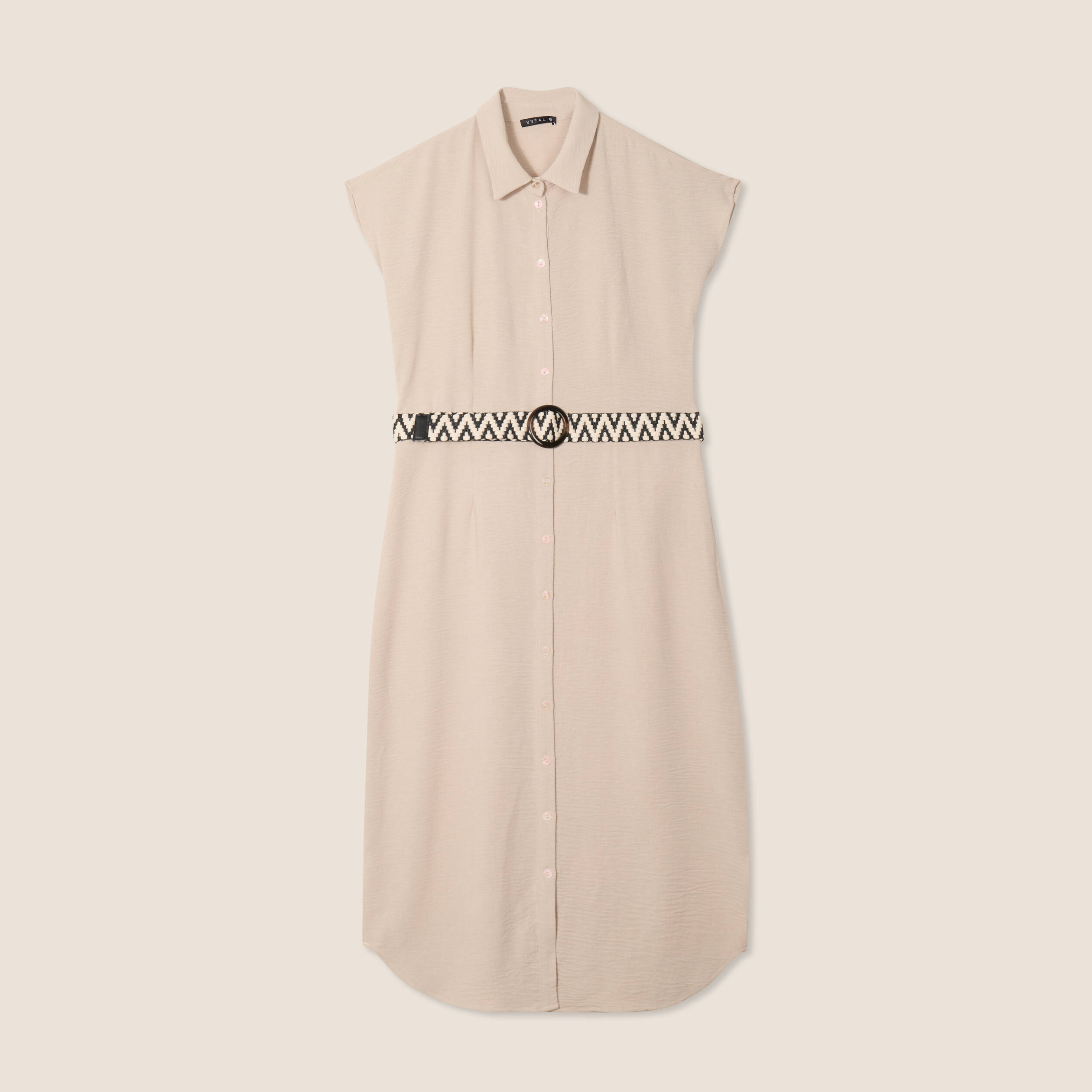 robe chemise droite ceinturee sable femme Robe chemise droite ceinturée sable femme