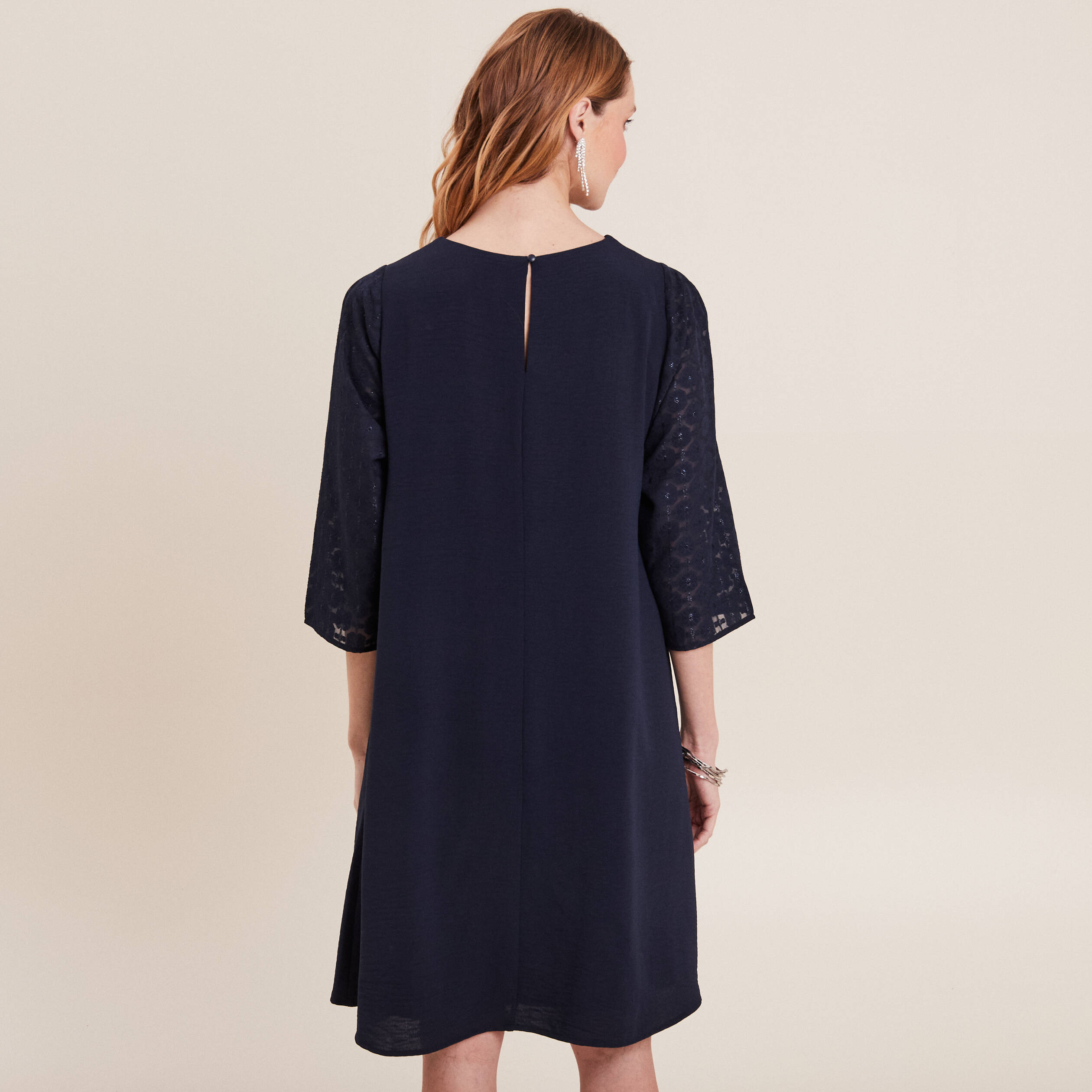 robe evasee manches 34 bleu marine femme Robe évasée manches 3/4 bleu marine femme