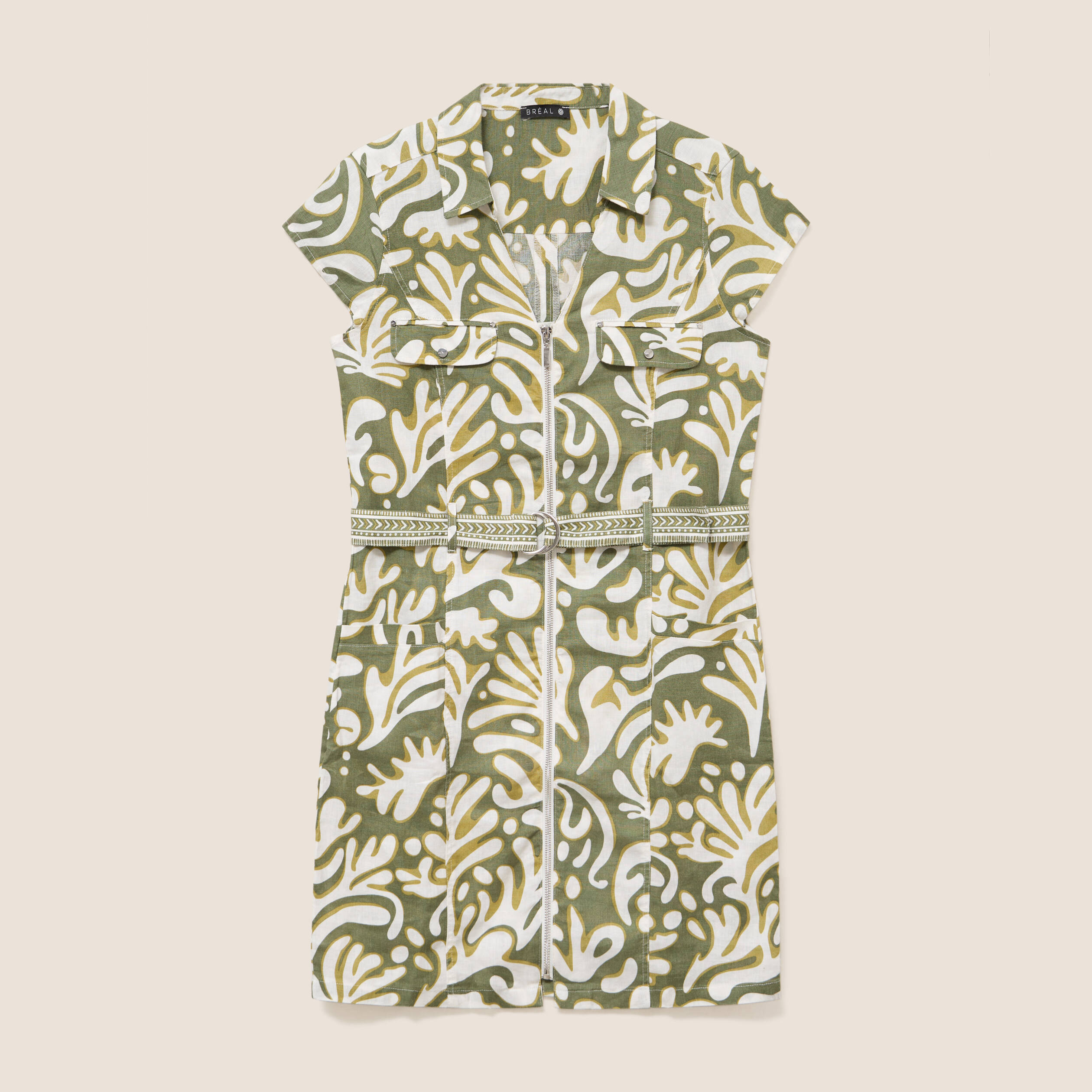 Robe droite zipp&eacute;e vert femme