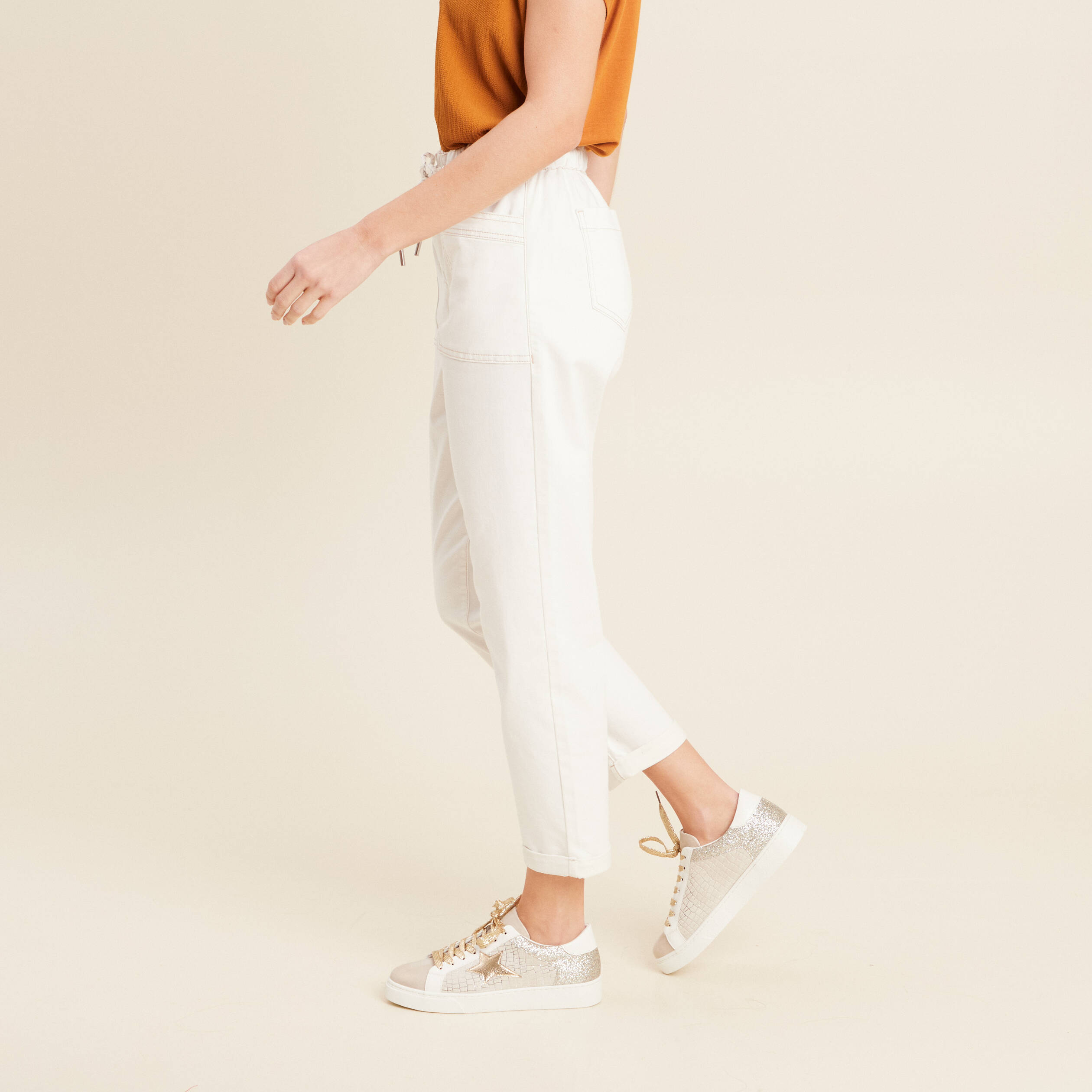 pantalon coupe droite a coulisse blanc femme Pantalon coupe droite à coulisse blanc femme