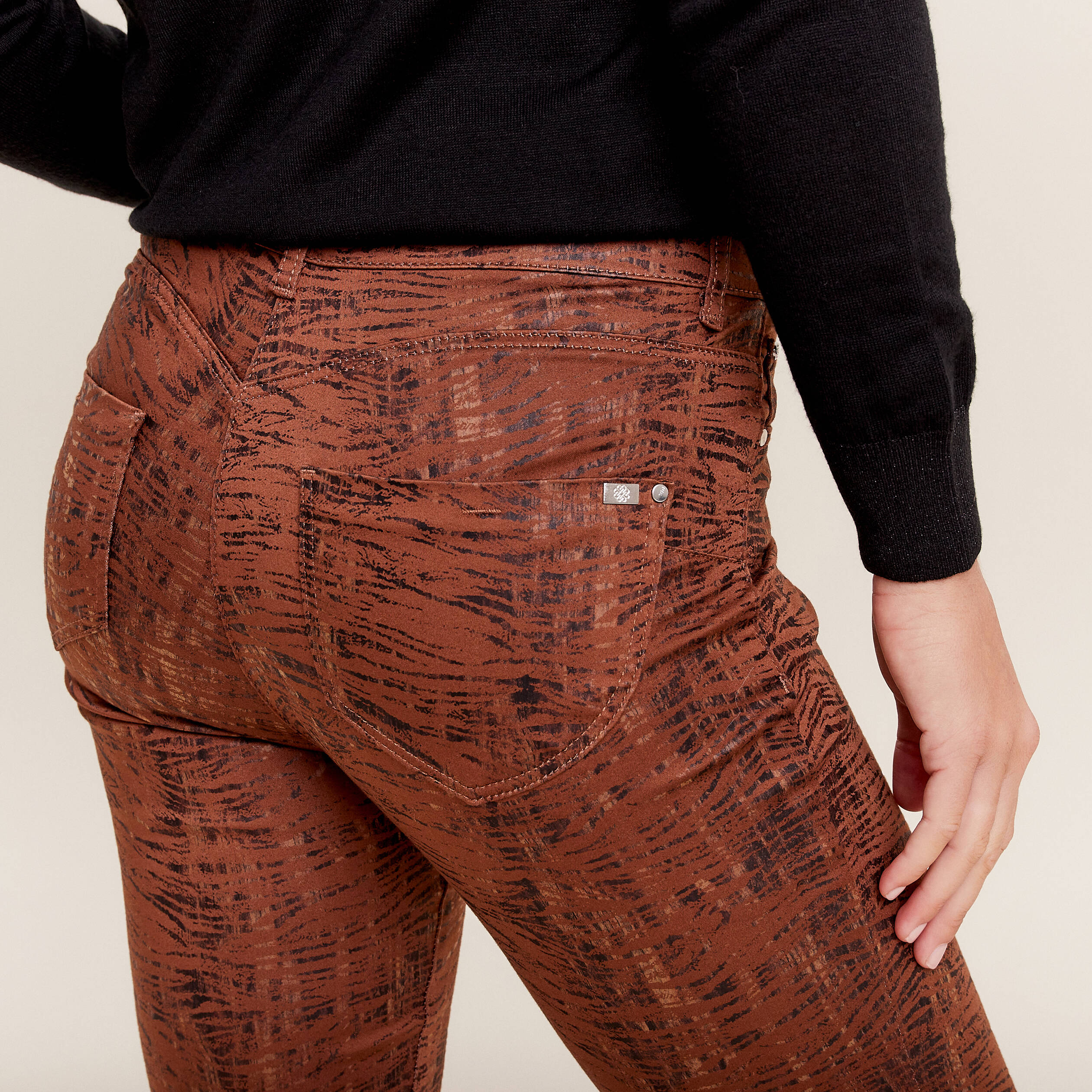 Pantalon ajusté 7/8ème marron cognac femme