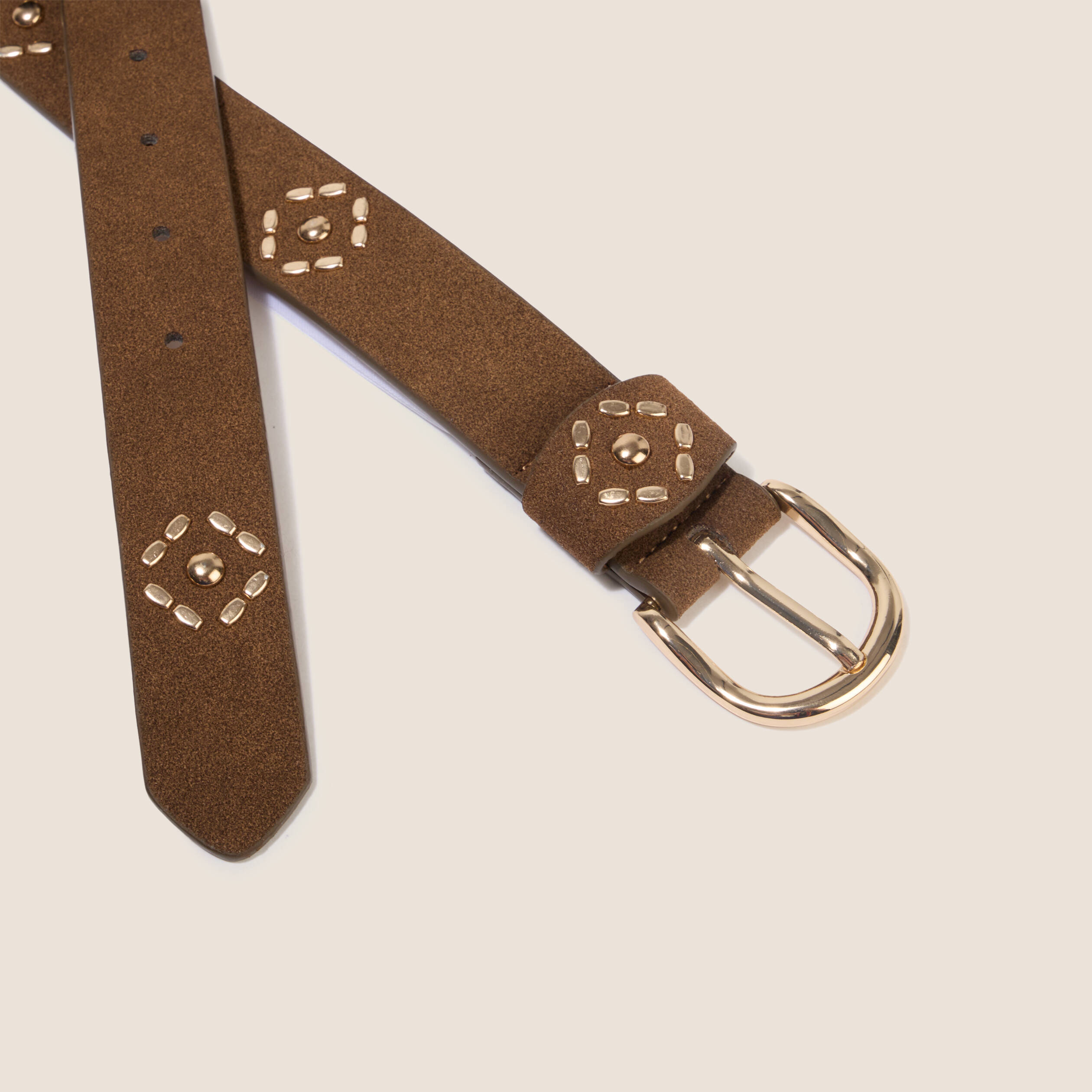 Ceinture fine aspect daim marron fonc&eacute; femme