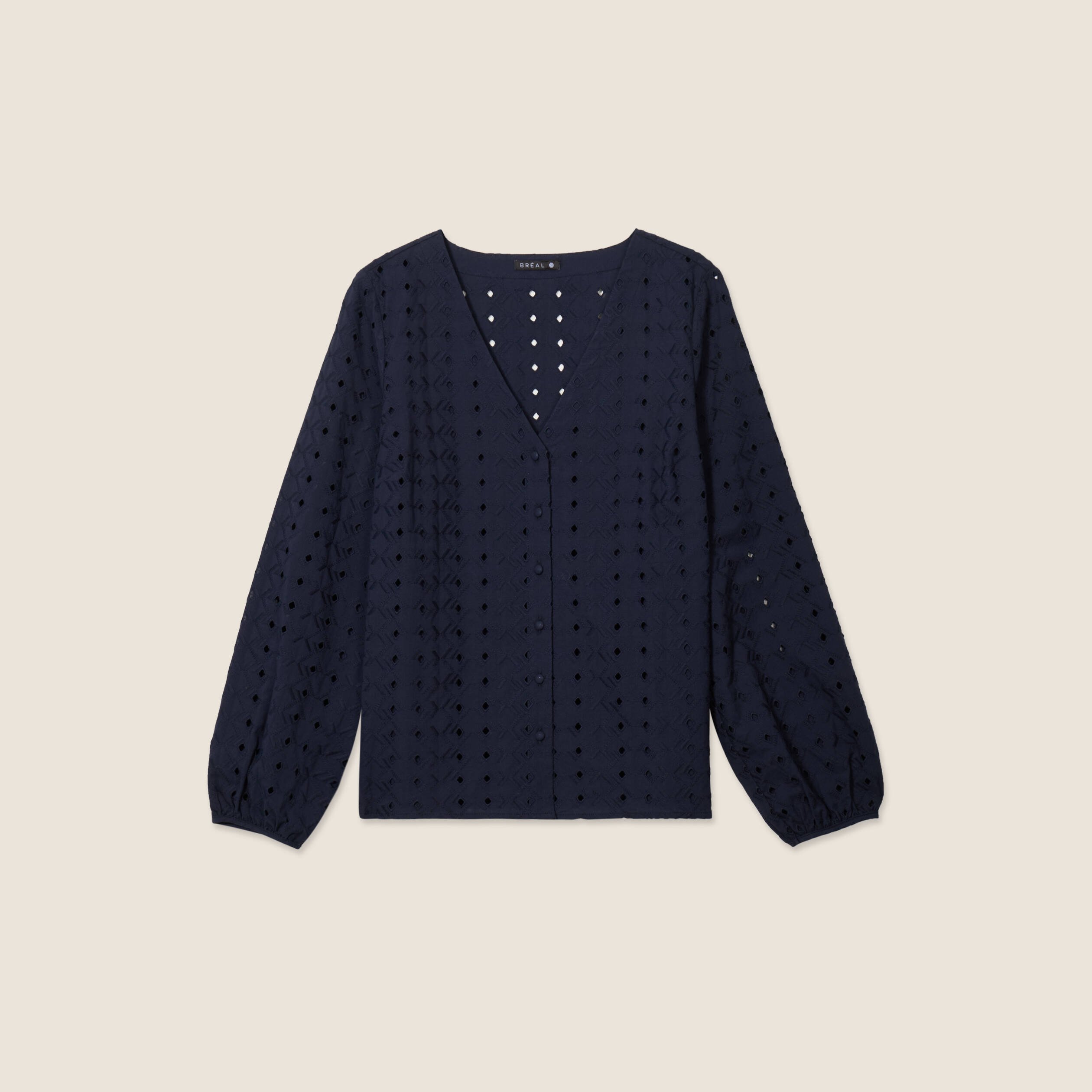 chemise manches 34 brodee bleu fonce femme Chemise manches 3/4 brodée bleu foncé femme