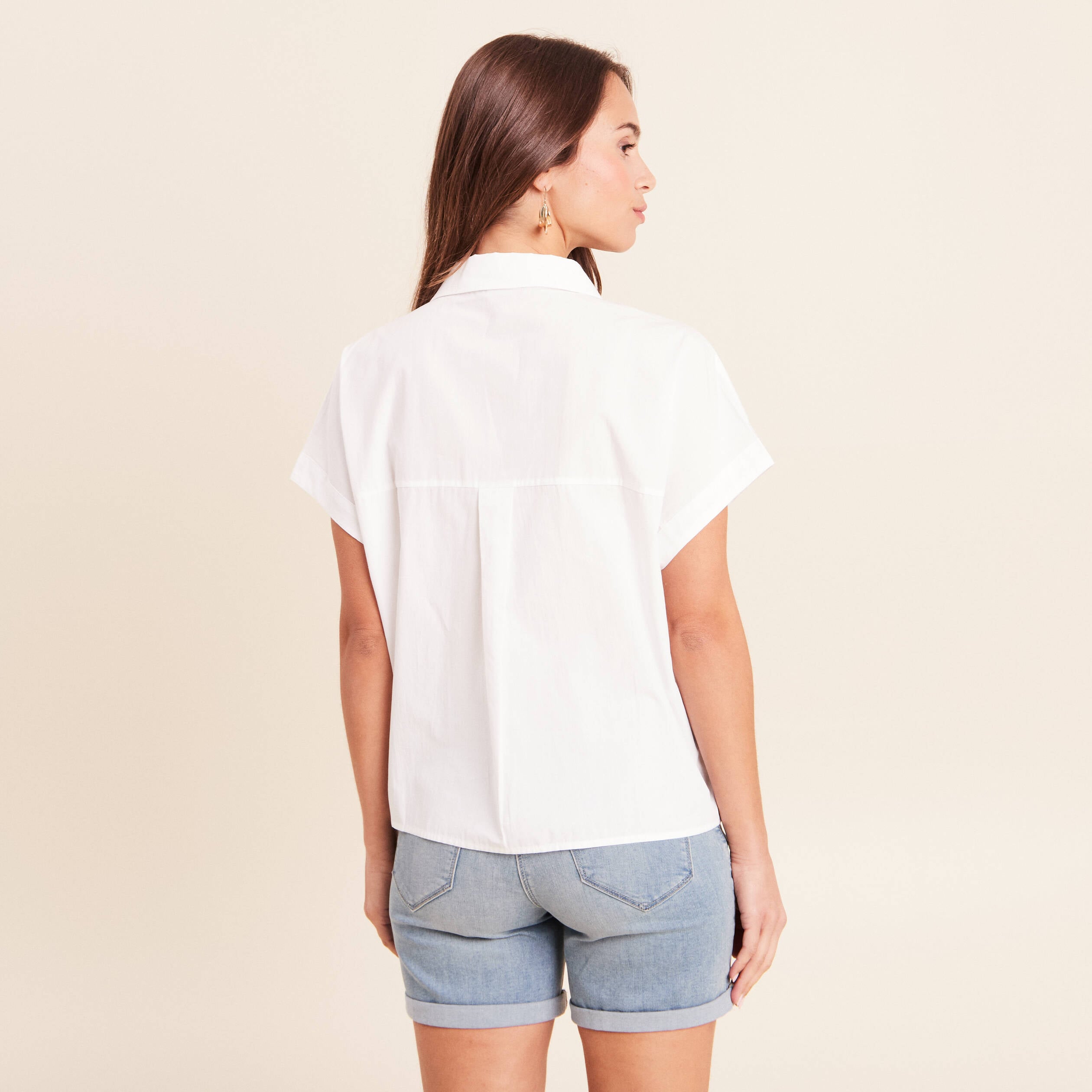 Chemise col chemise manches courtes blanc femme