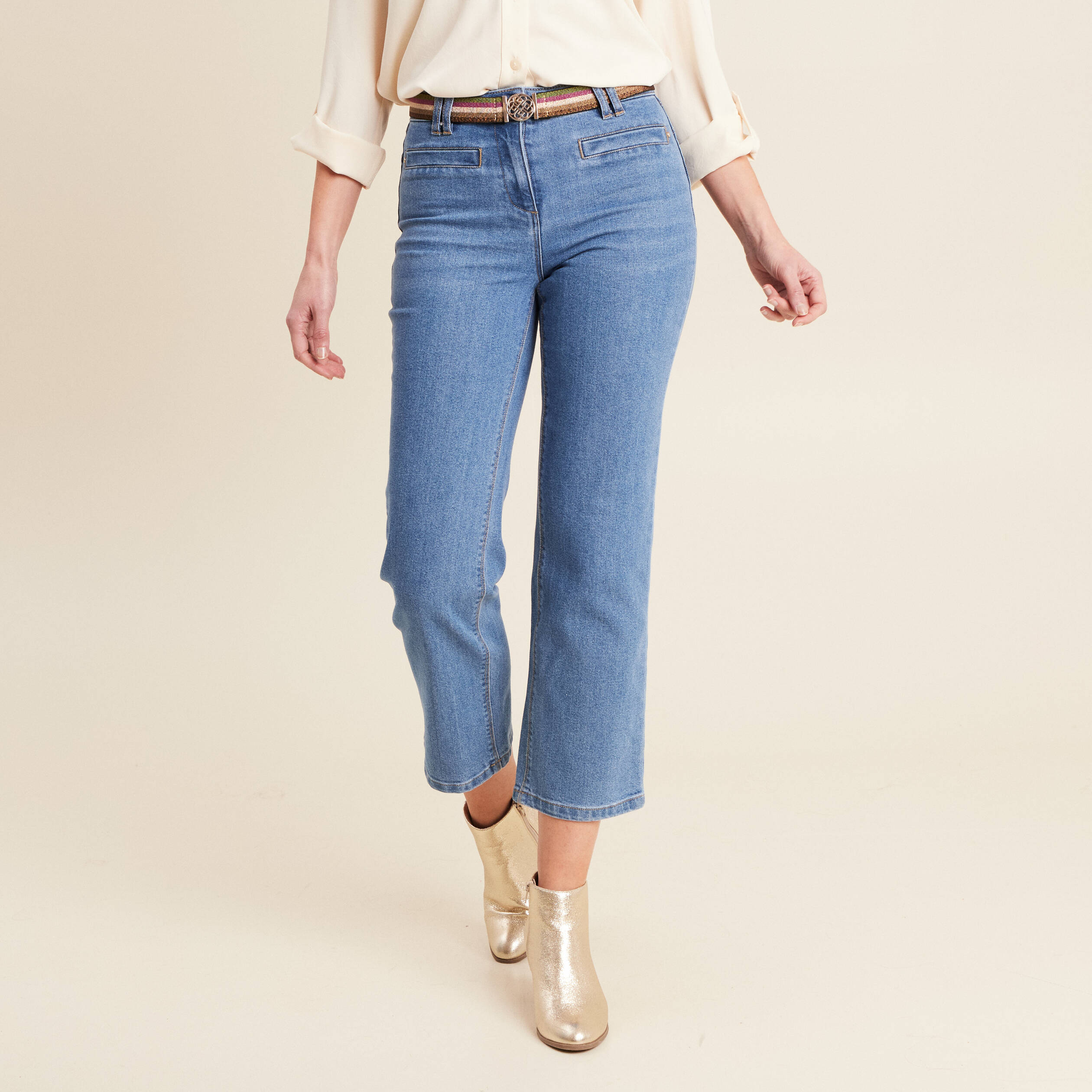 jean large ceinture denim double stone femme Jean large ceinturé denim double stone femme