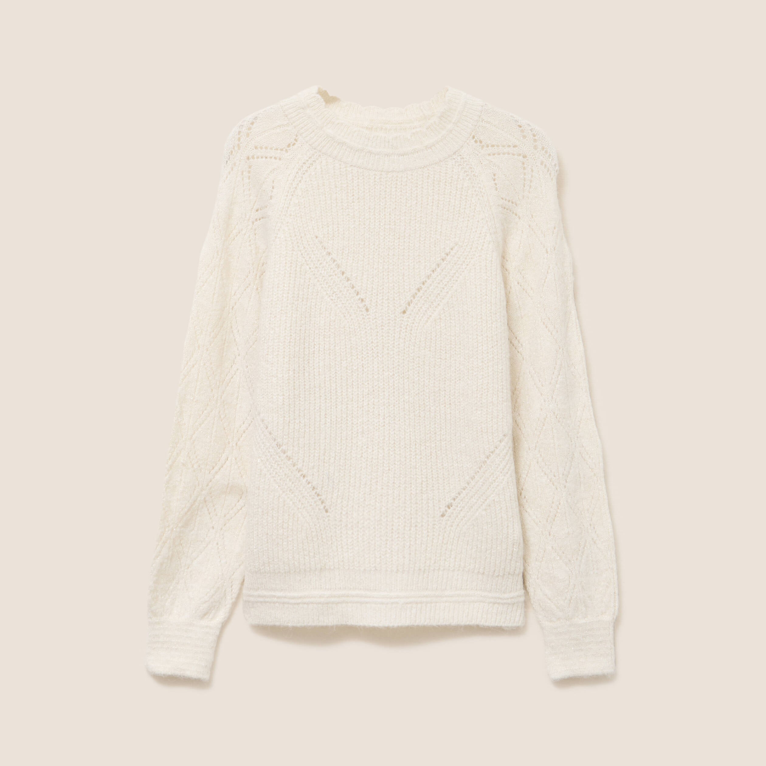 Pull col montant manches longues ecru femme