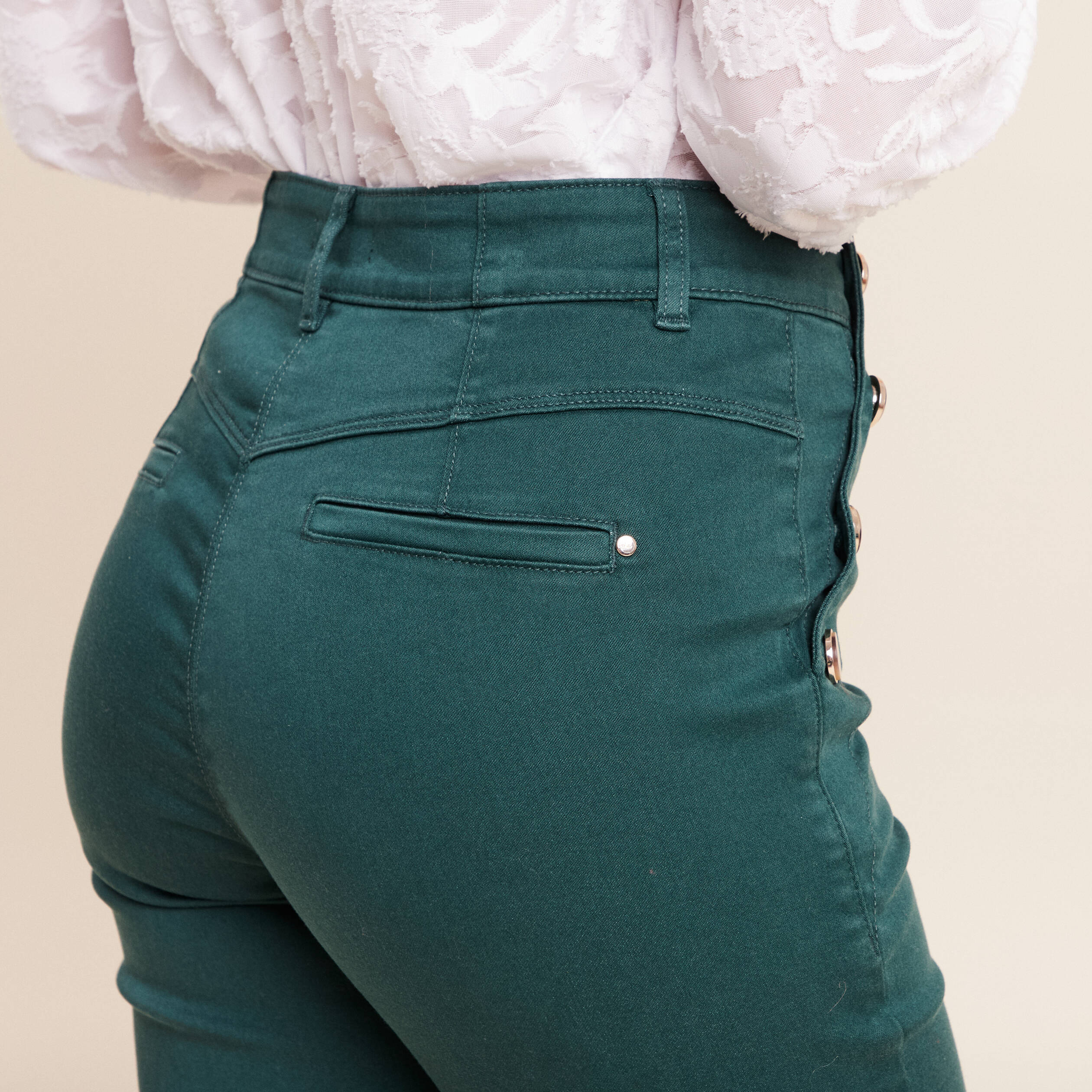 Pantalon coupe bootcut taille haute vert fonc&eacute; femme