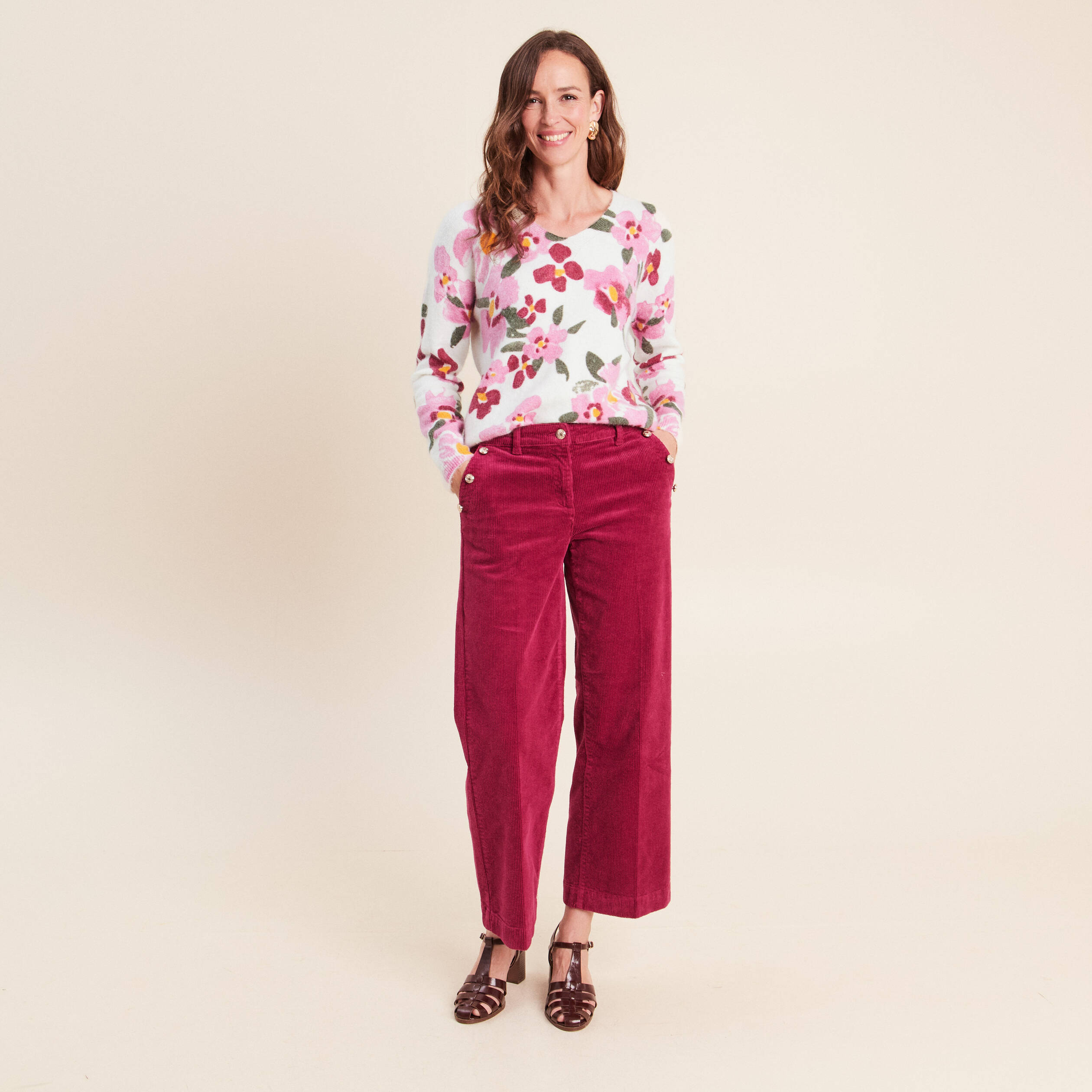 Pull manches longues multicolore femme