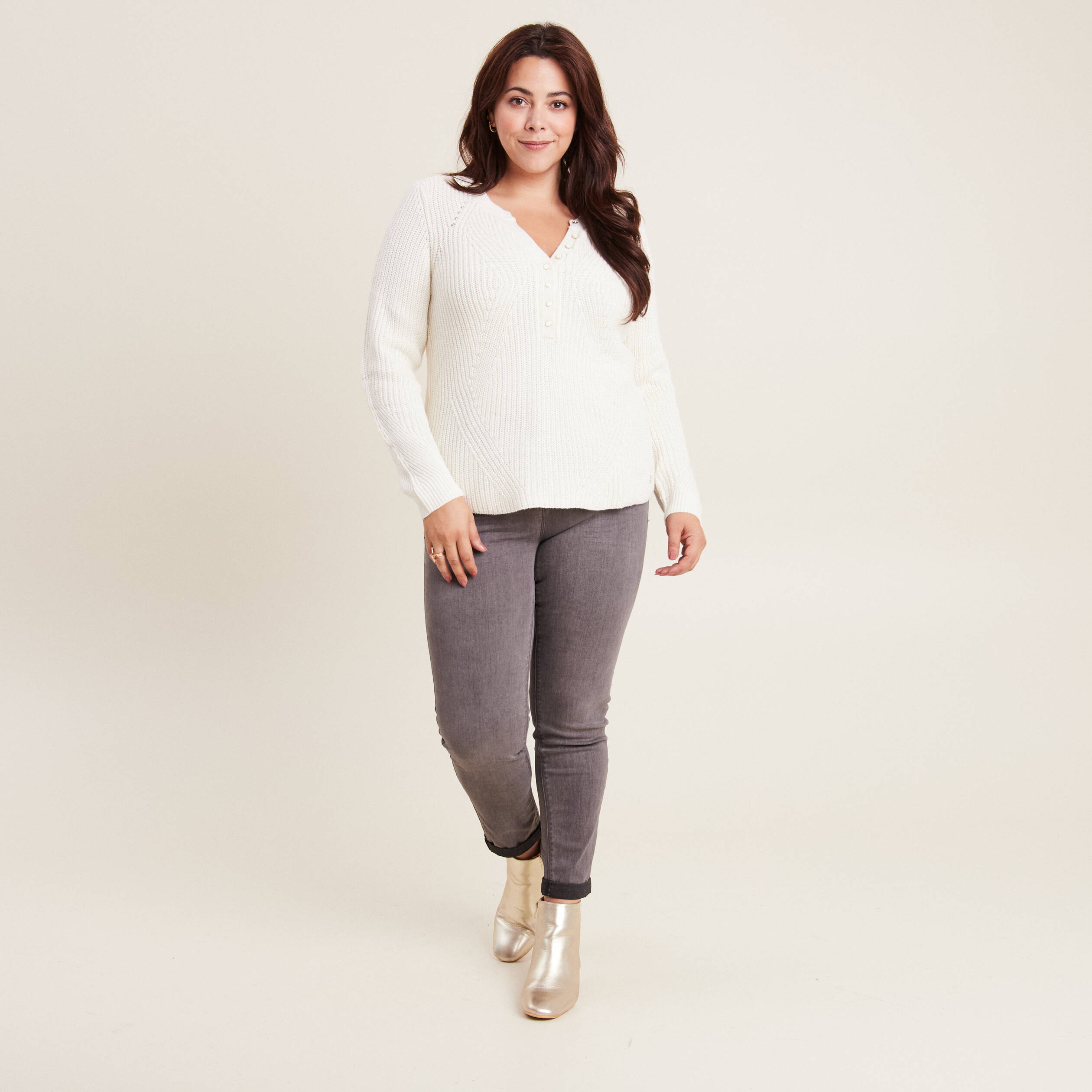 Pull manches longues ecru femme