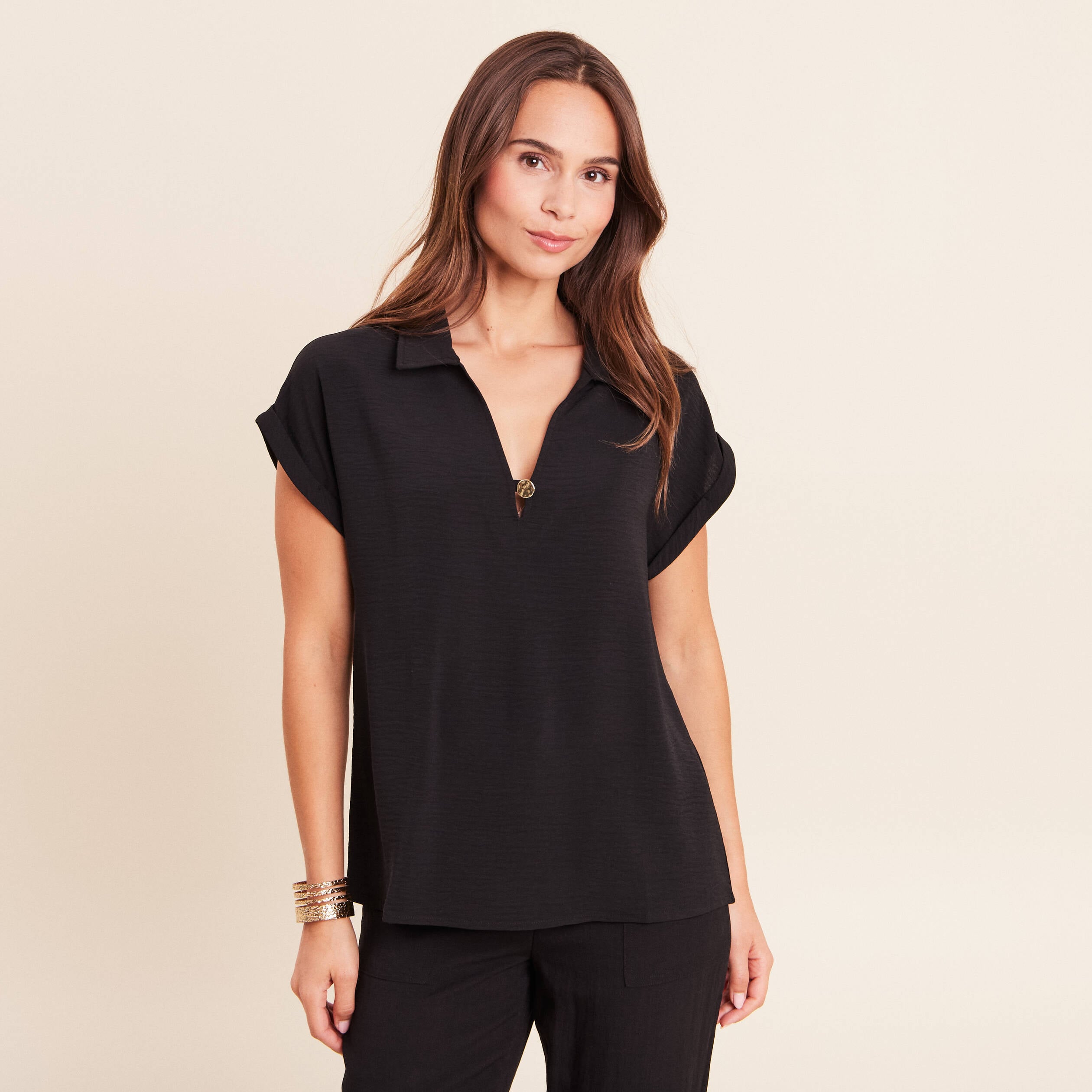 Blouse manches courtes noir femme