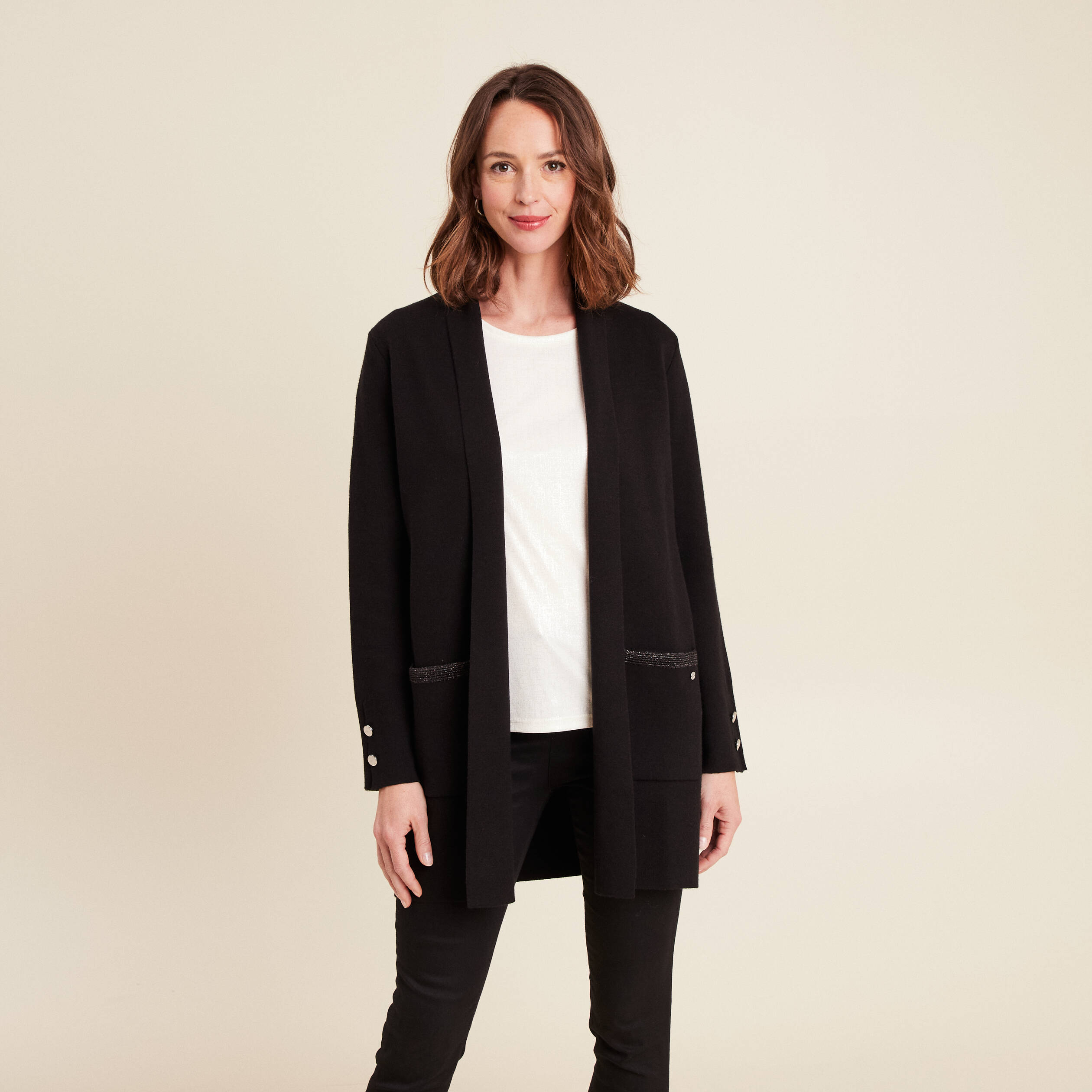 Gilet col châle noir femme Vibs