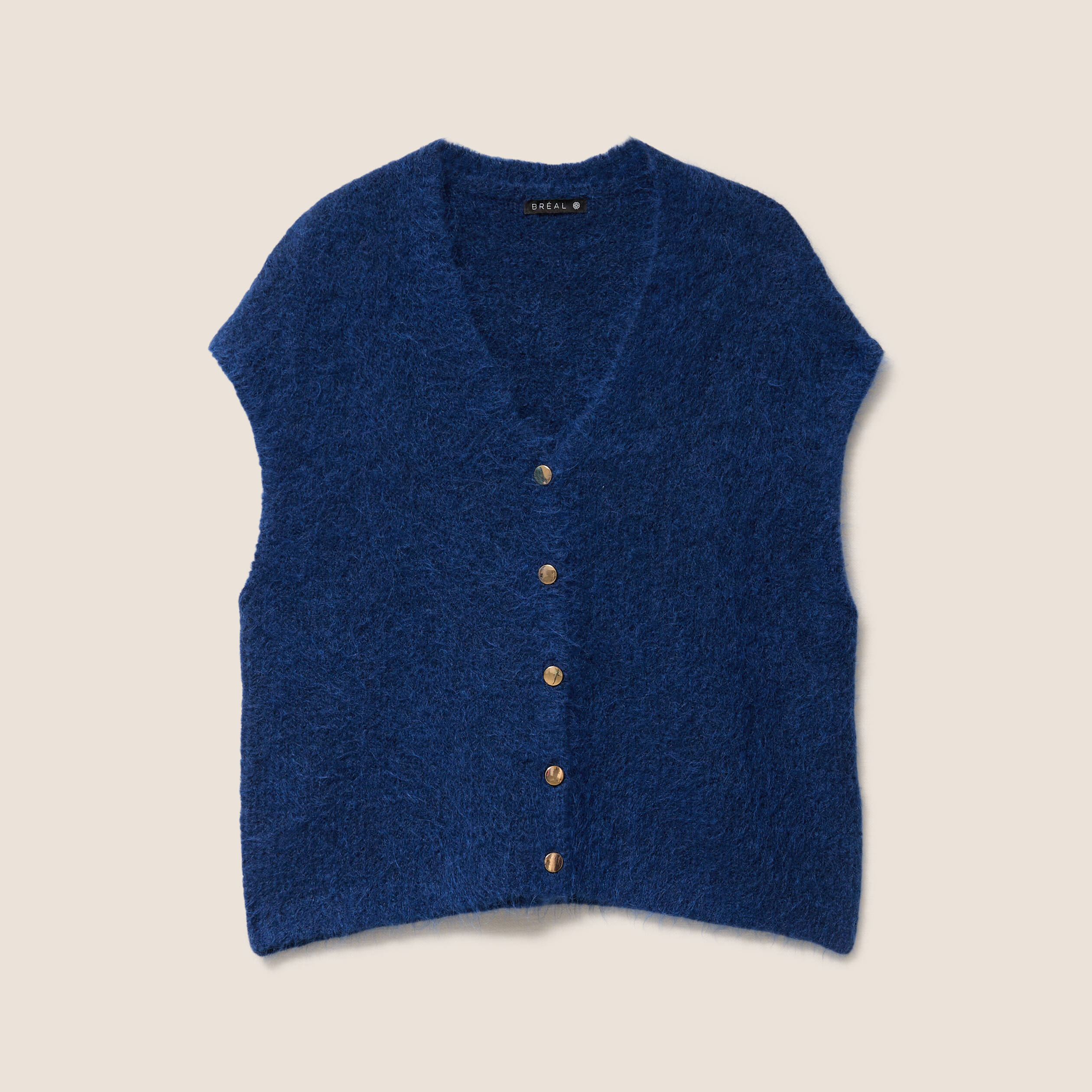 Gilet droit mi-long col v bleu marine femme