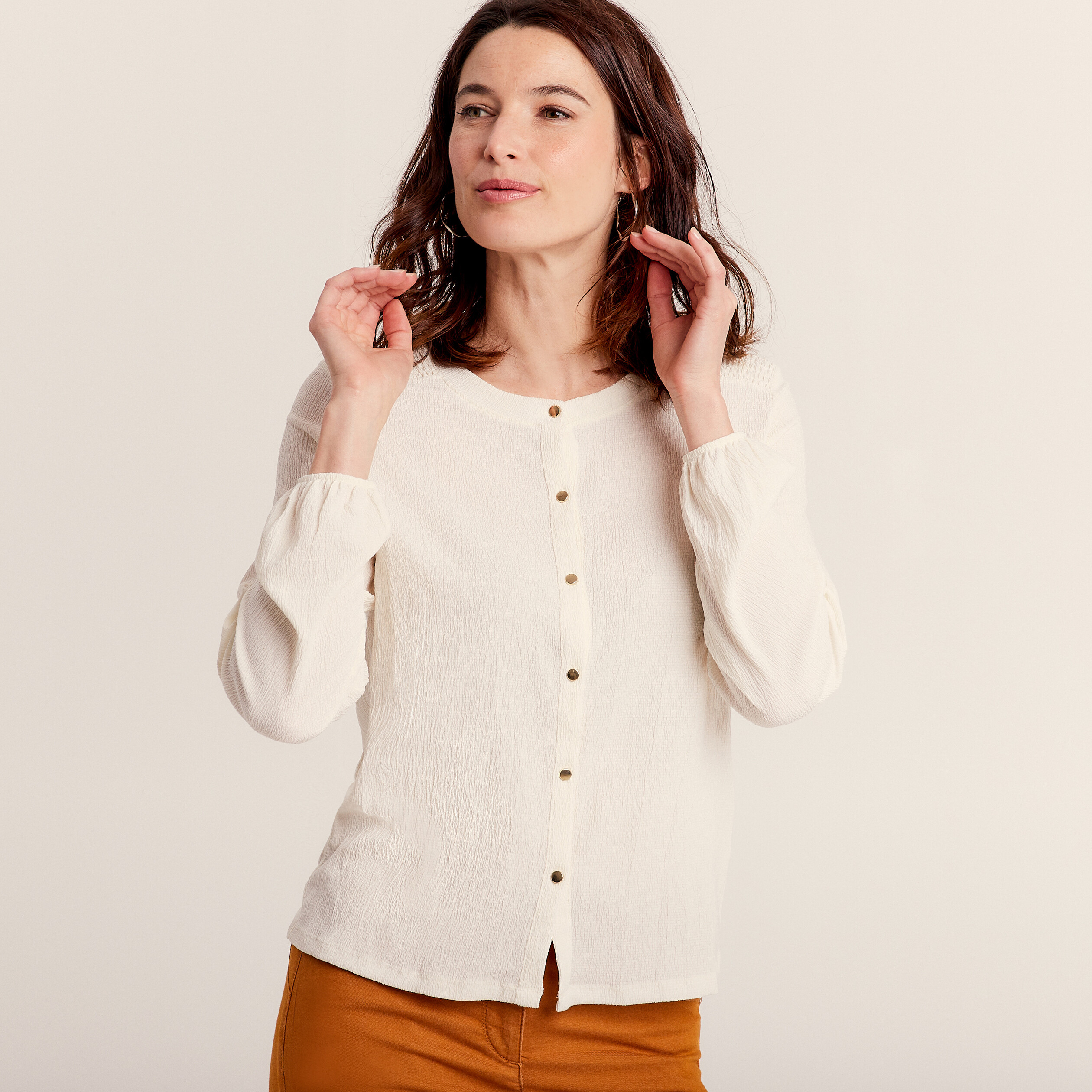 t shirt manches longues ivoire femme T-shirt manches longues ivoire femme