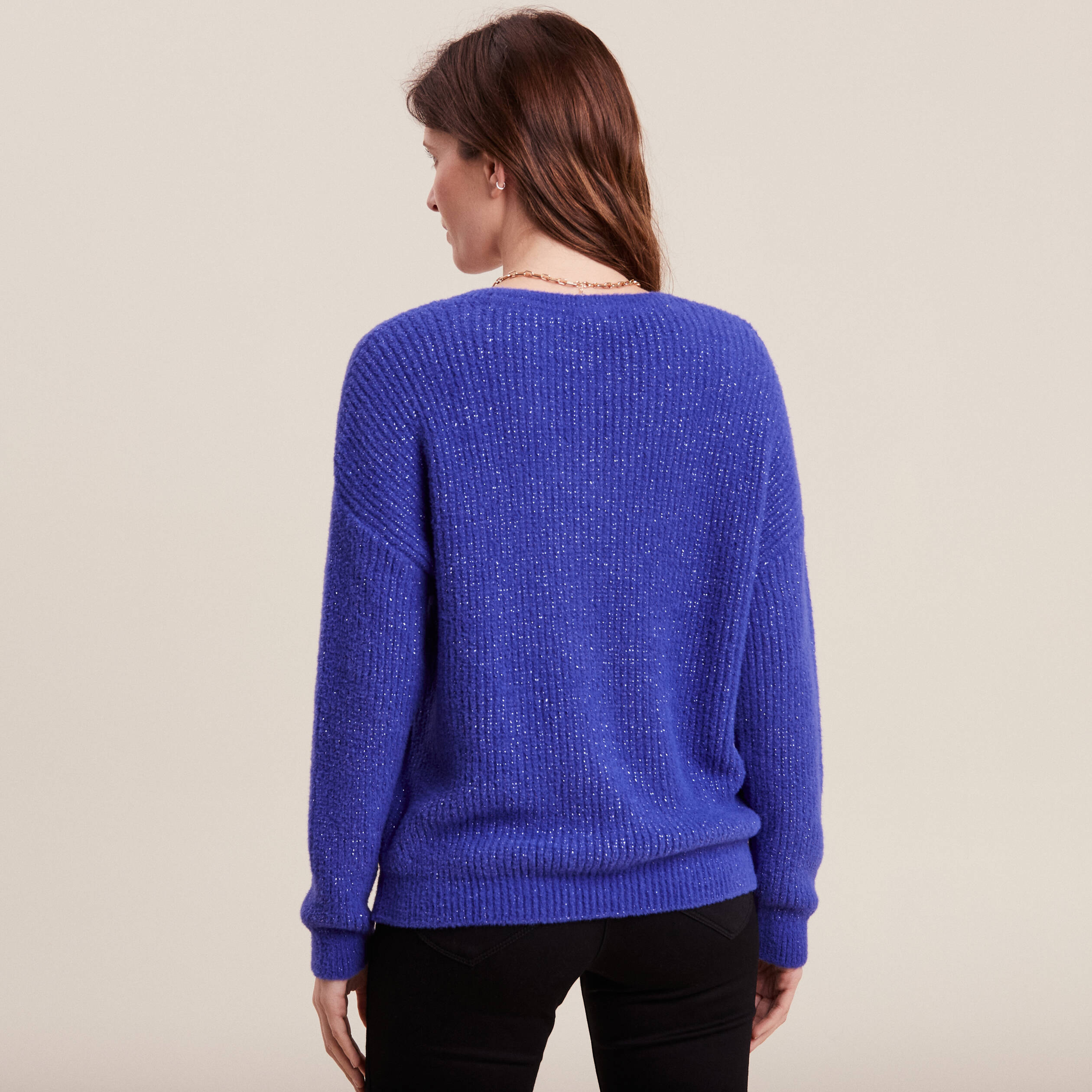 Pull manches longues bleu violet femme