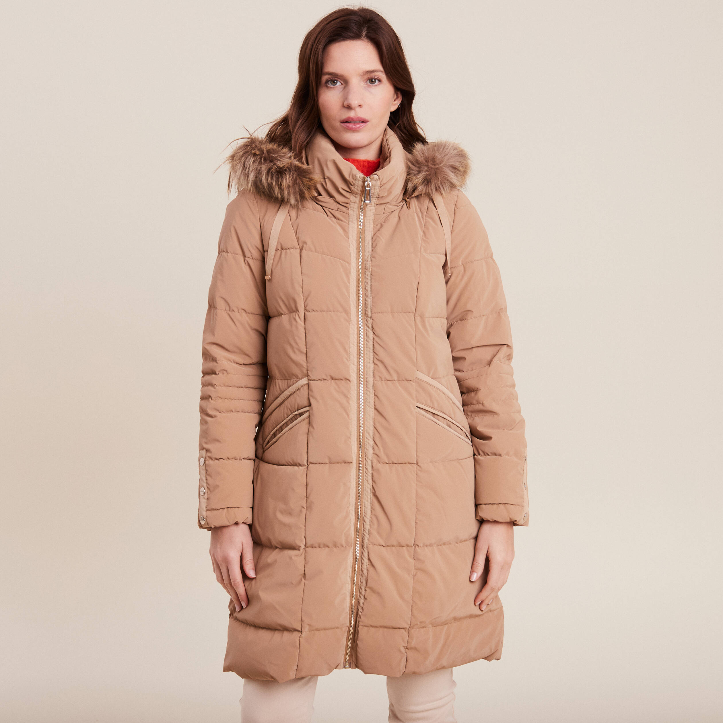 Manteau Blouson Doudoune Capuche Marron Femme - Taille S (36) - Occasion Très Bon état - Polyester
