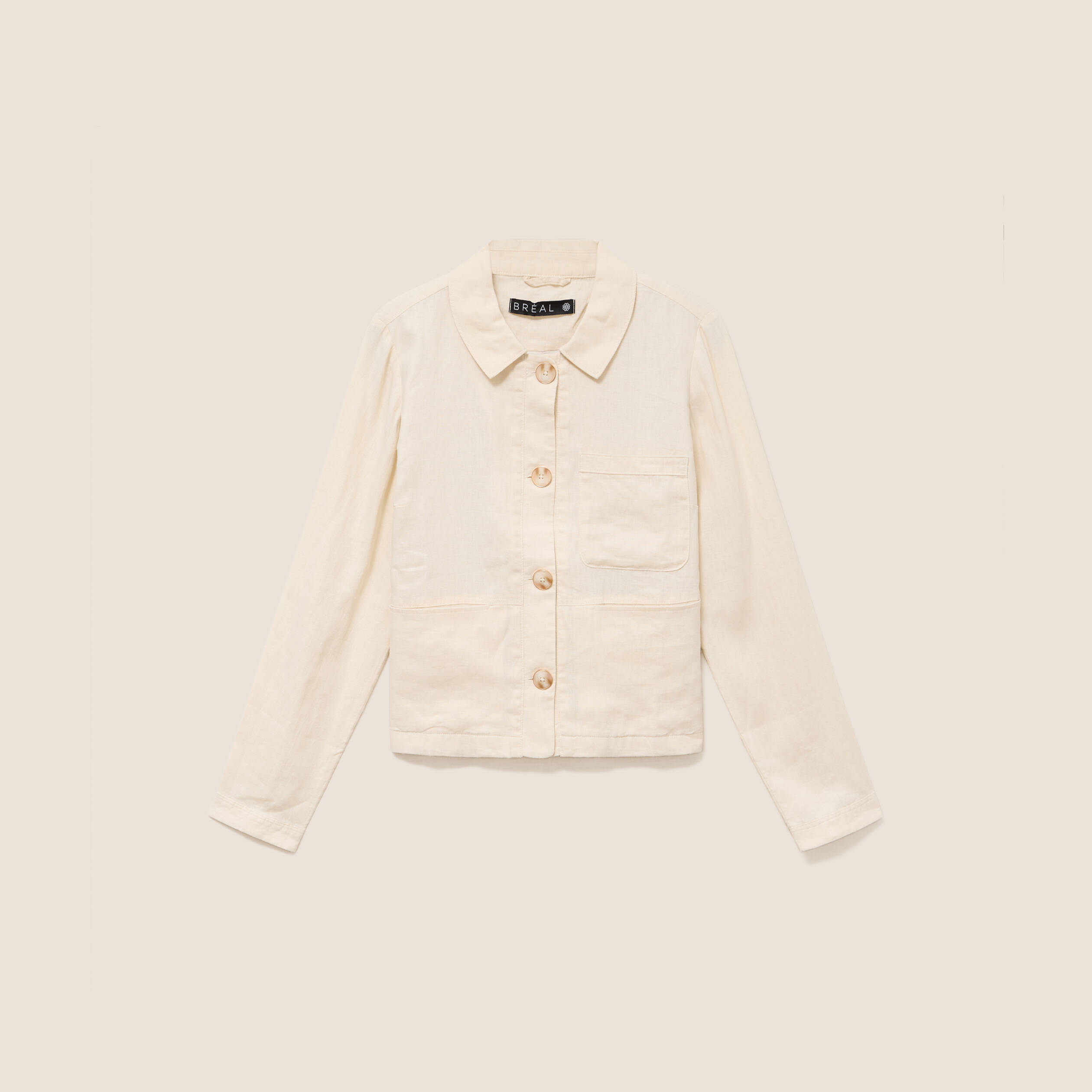 Veste courte droite manches longues beige femme