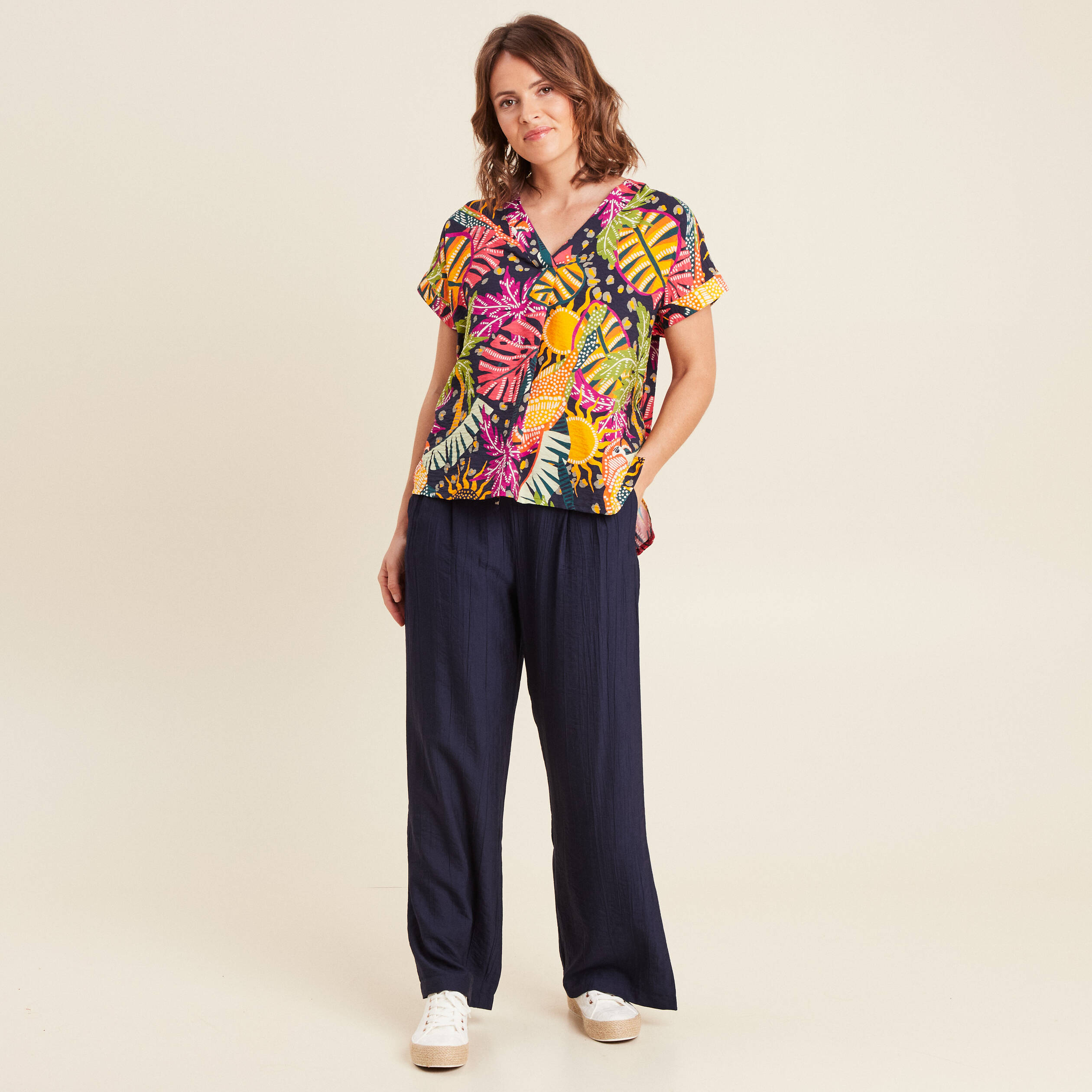 blouse ample manches courtes multicolore femme Blouse ample manches courtes multicolore femme