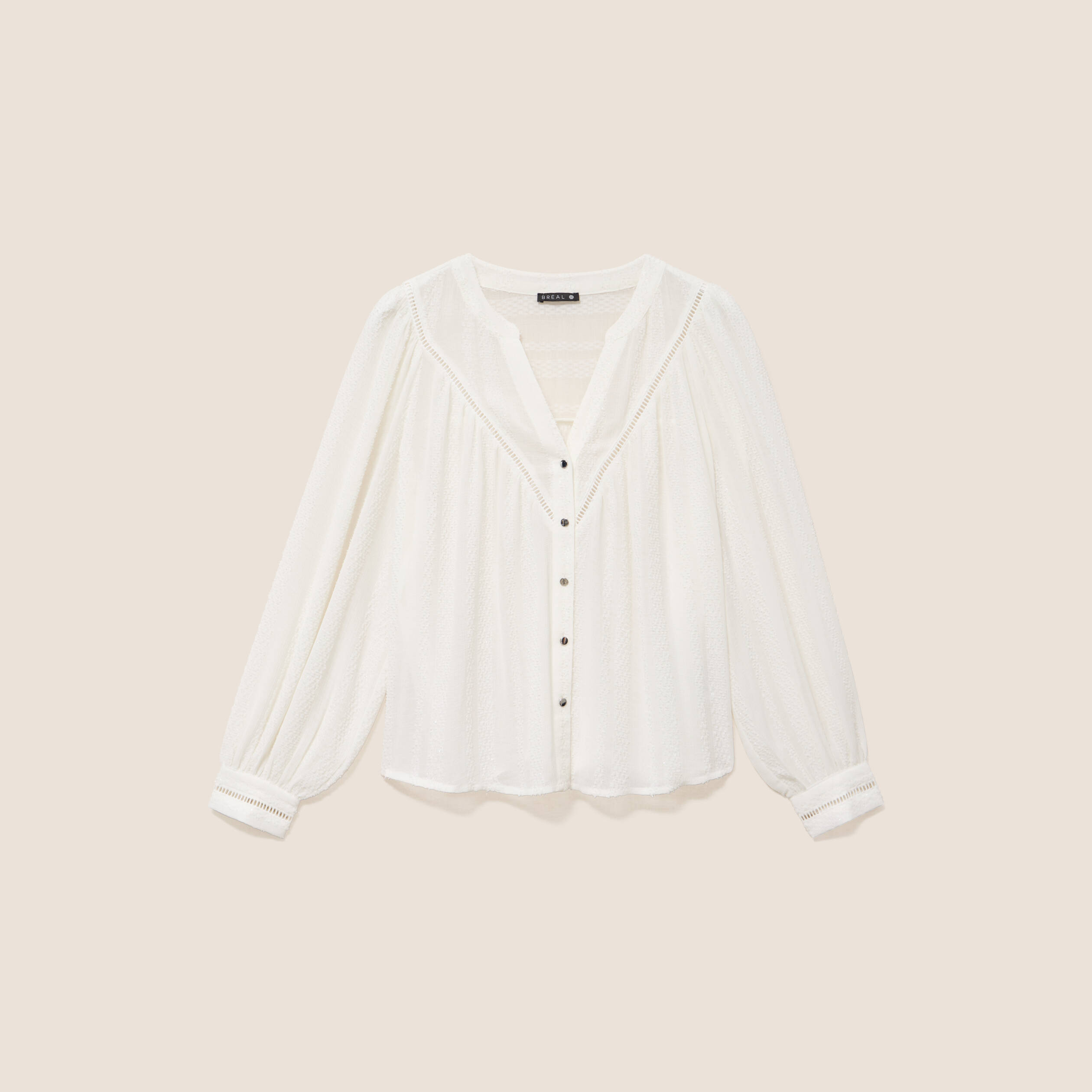 Blouse ample col chemise manches longues ivoire femme