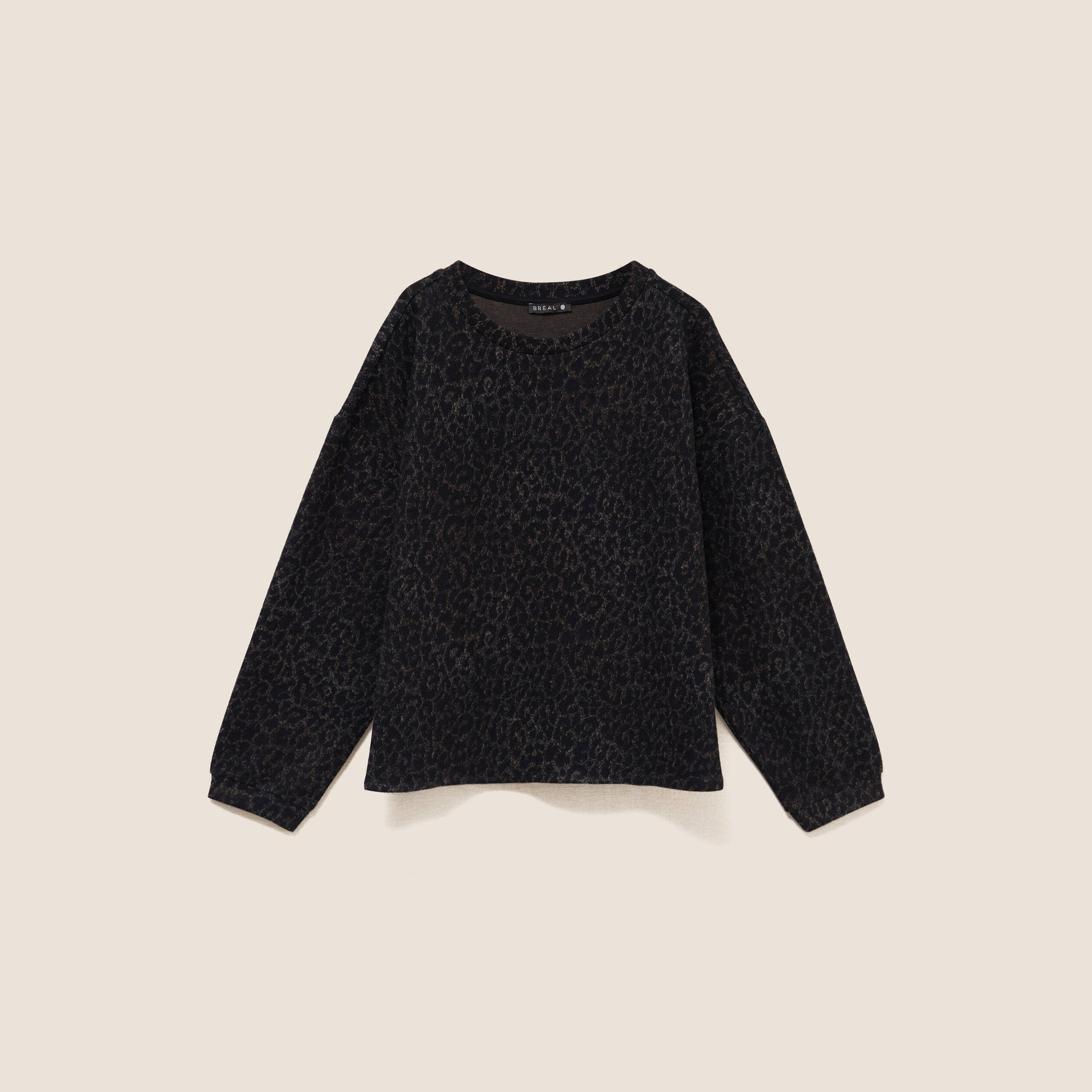 Pull col rond manches longues marron femme